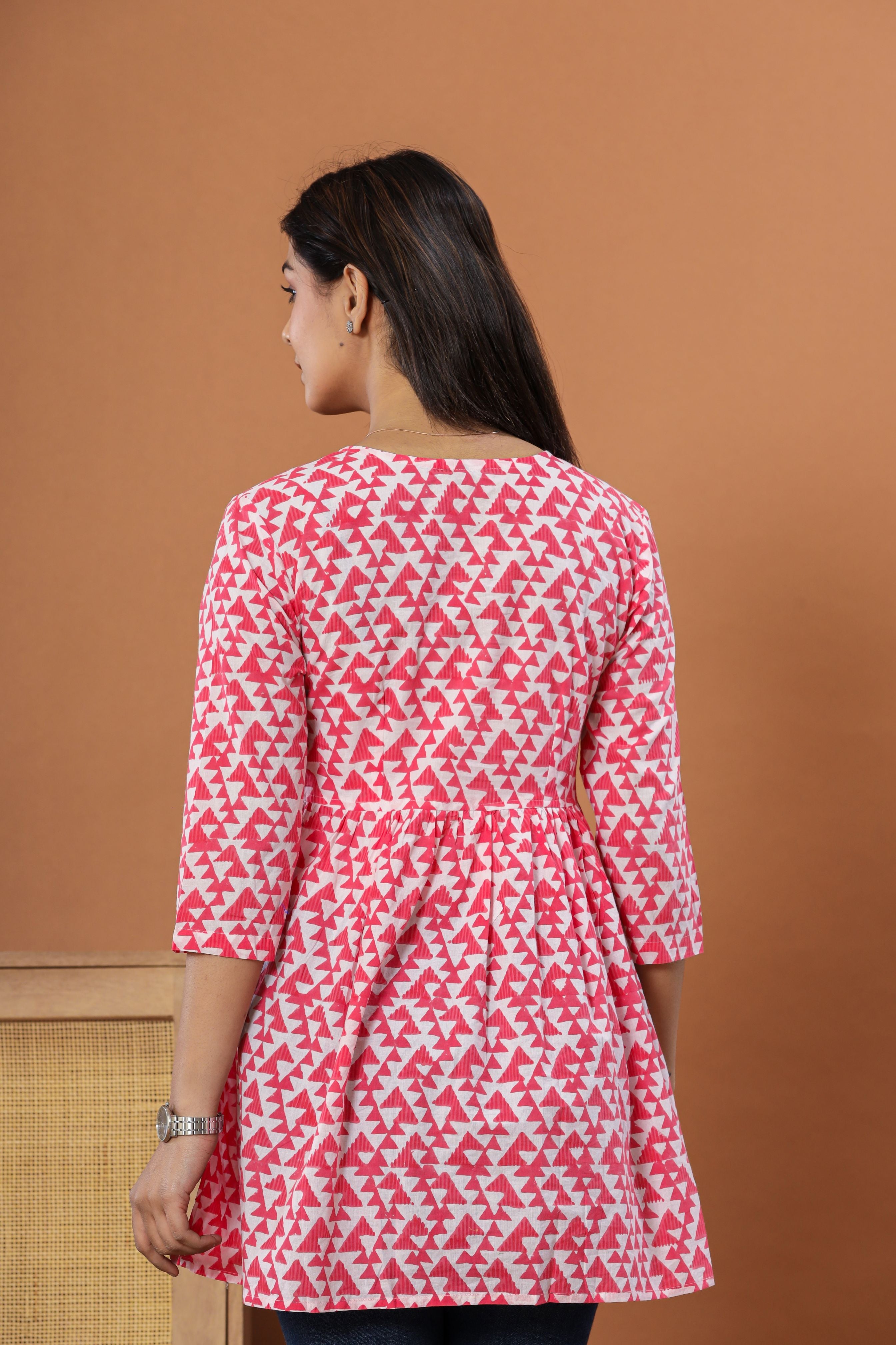 Gulab Tikon Geometric Flared Womens Hand Block Printed Tops