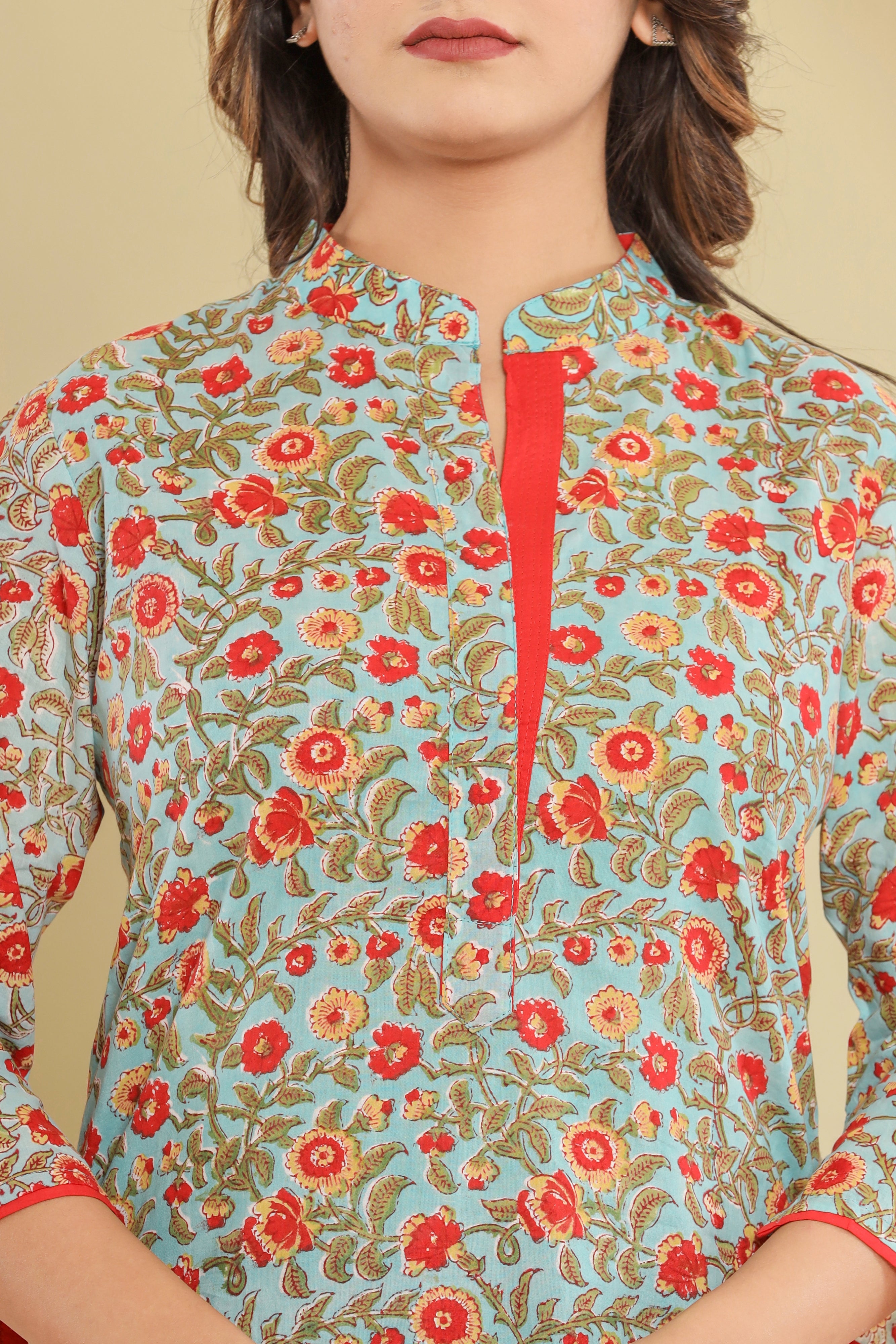 Aasmani Barsaati Jaal Womens Hand Block Printed Tops