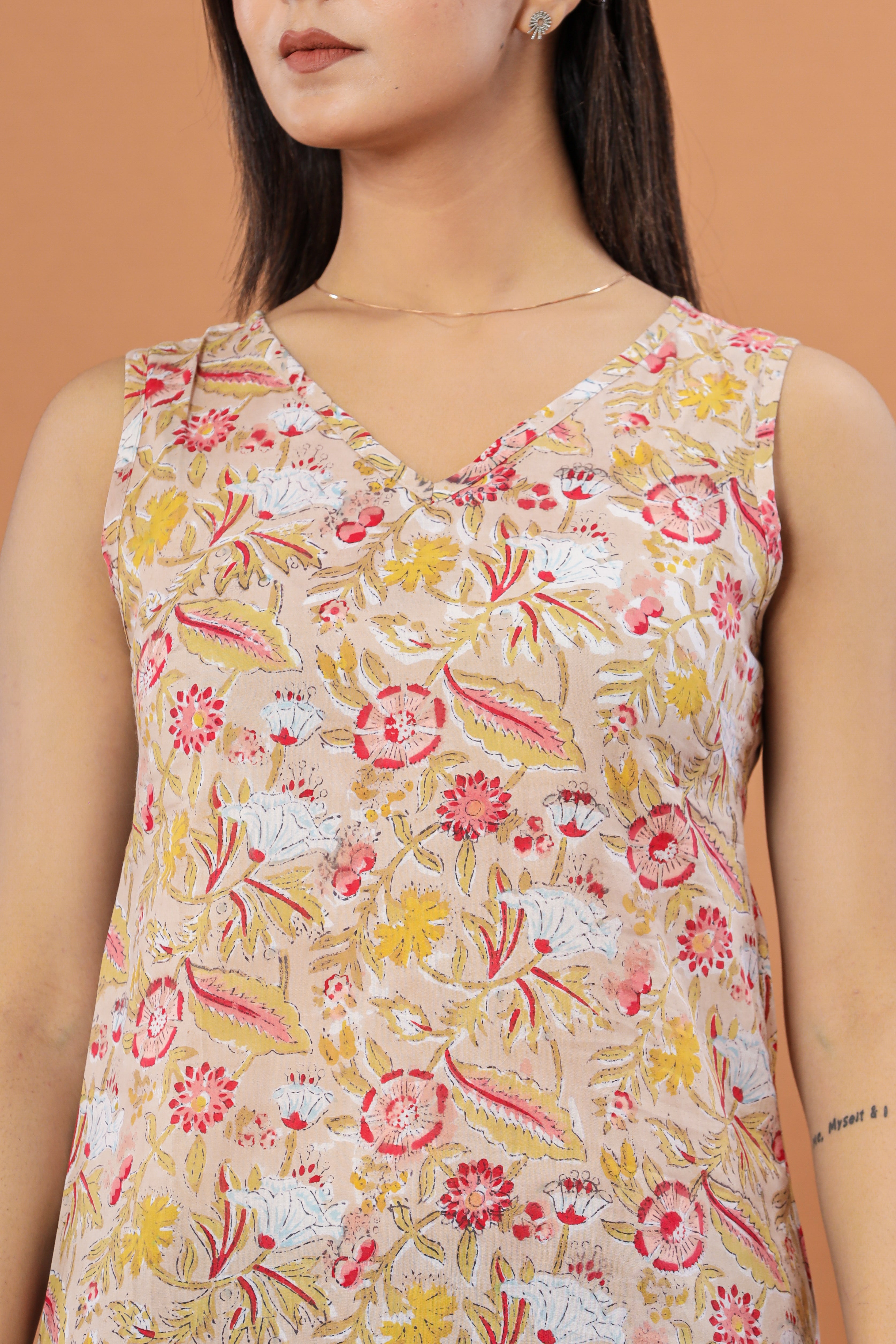 Anokhi Jaal Print Sleeveless Hand Block Printed Womens Tops