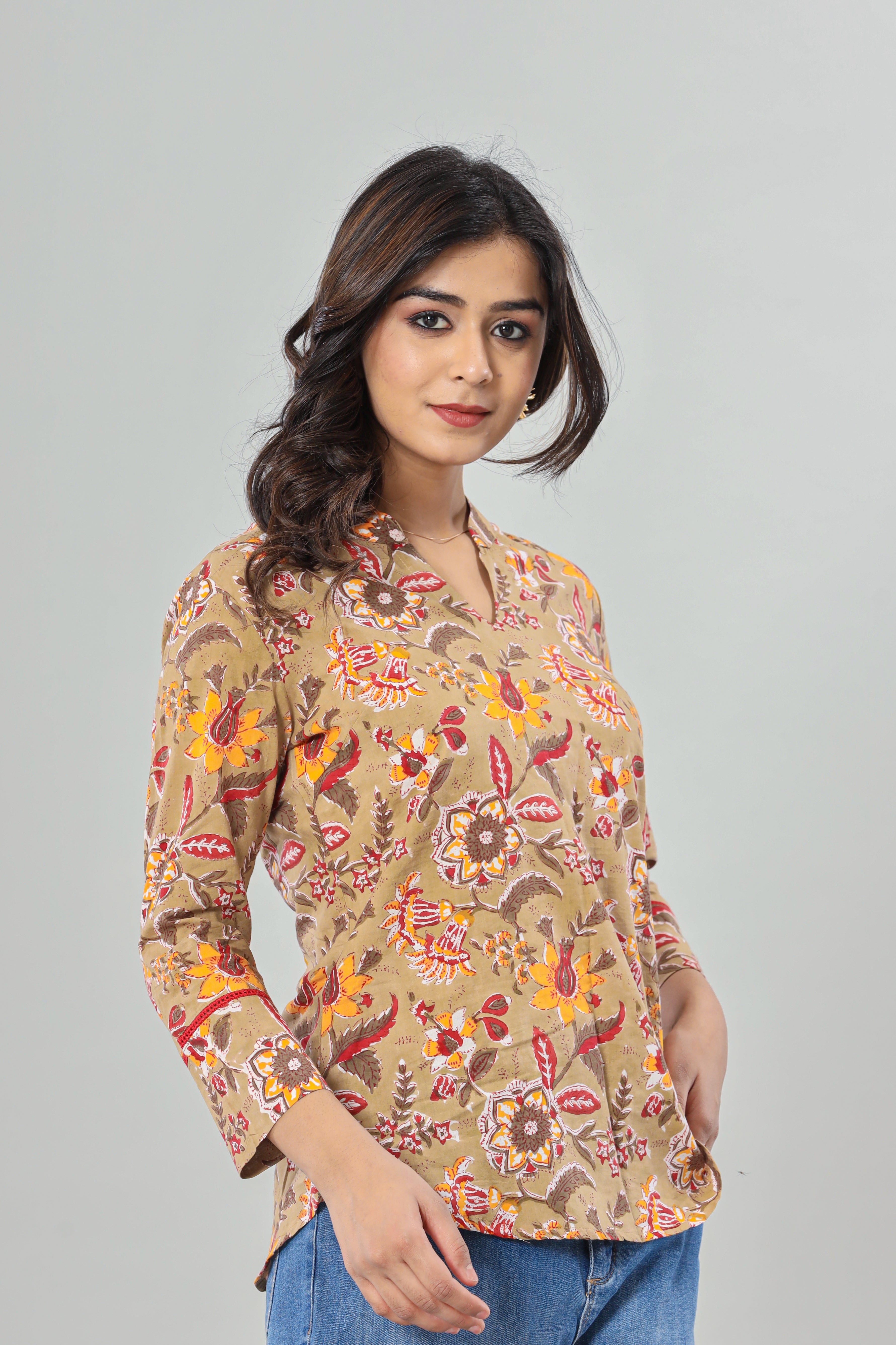 Chaman Garden Hand Block Printed Womens Tops