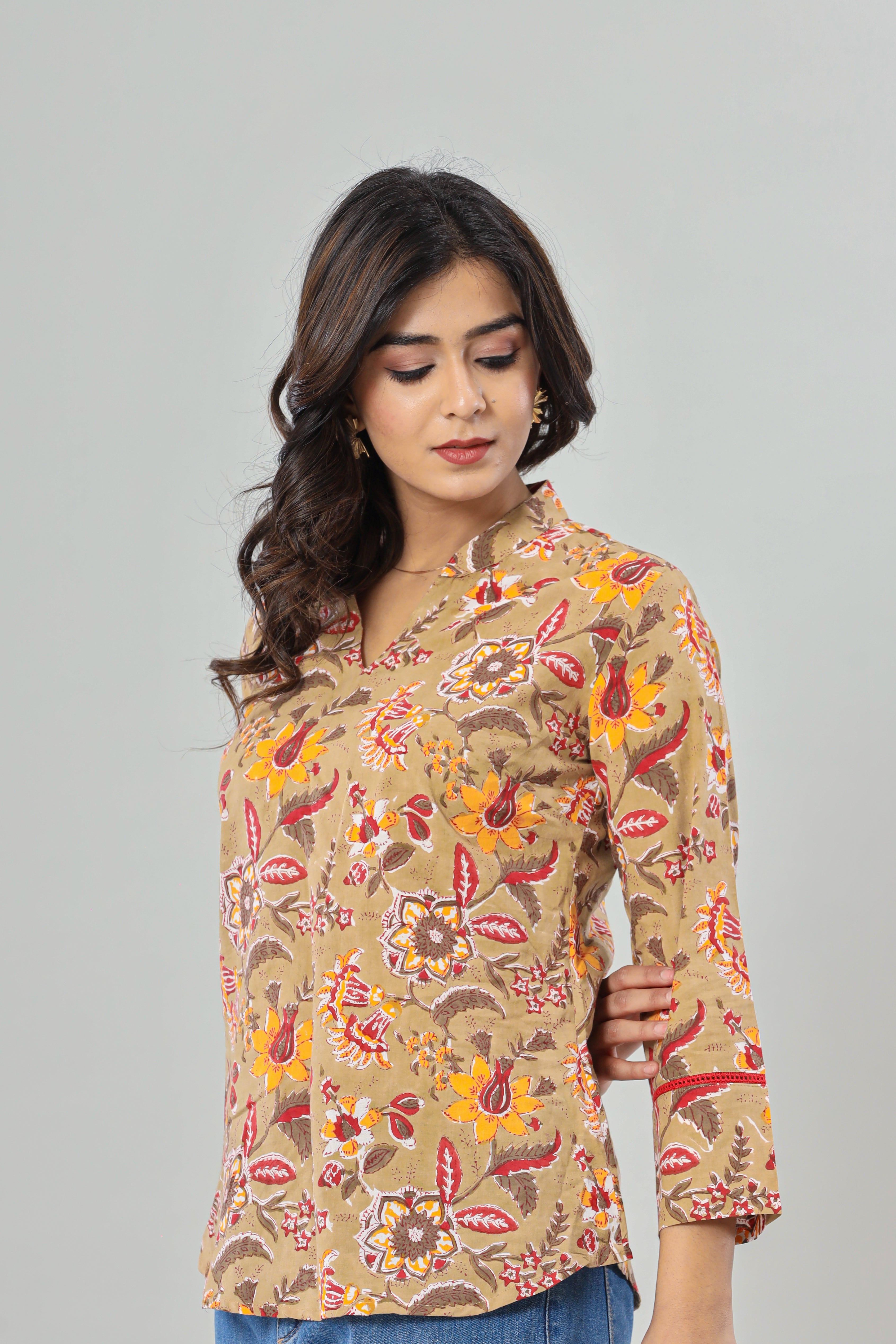 Chaman Garden Hand Block Printed Womens Tops