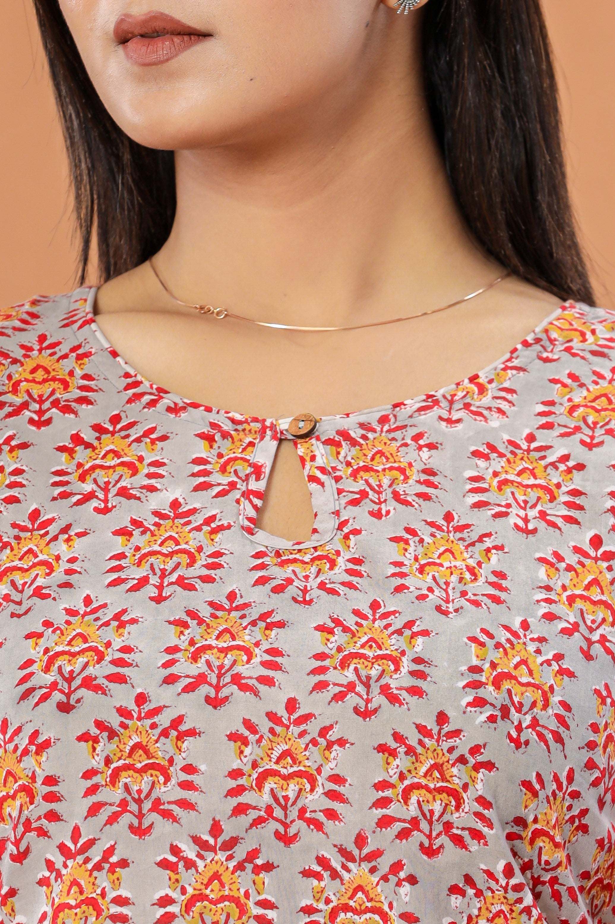 Flower Bouquet Hand Block Printed Womens Tops