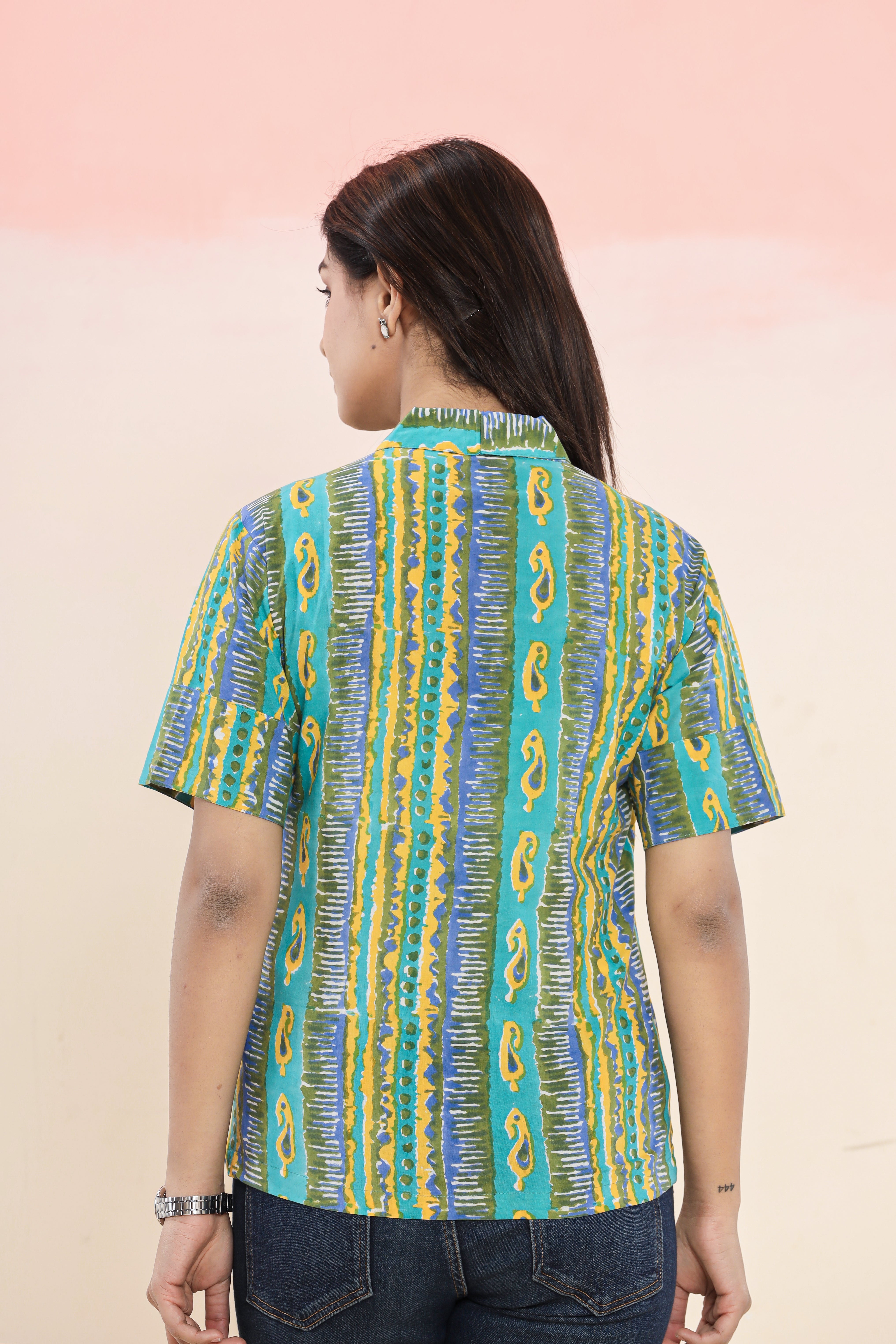 Multi colored Boxy Womens Hand Block Printed Tops