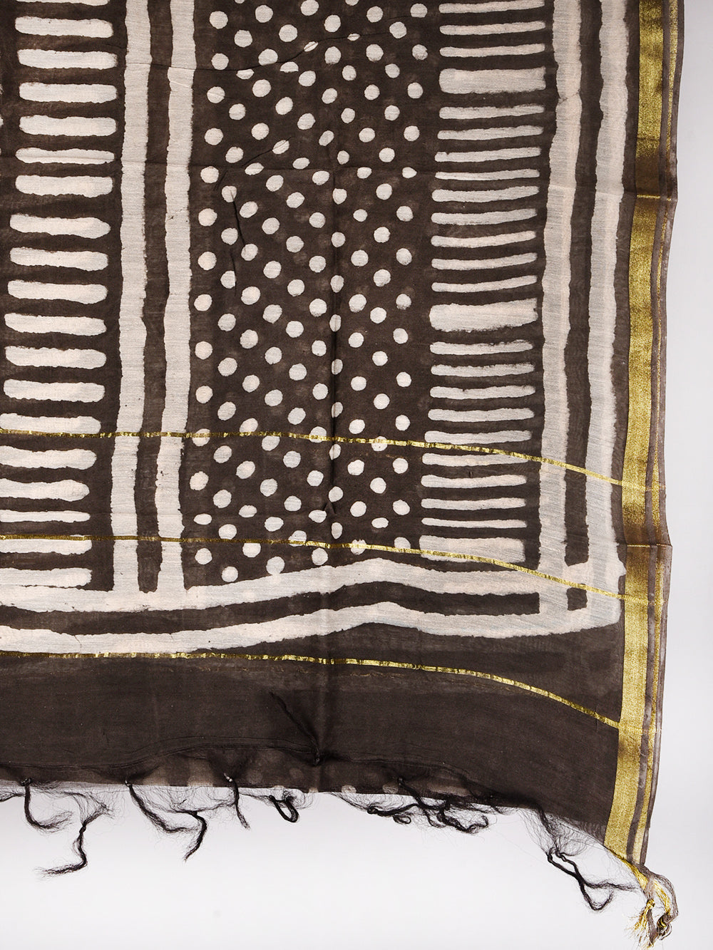 Kasis Nanhe Aakaar Hand Block Printed Silk Cotton Chanderi Dupatta