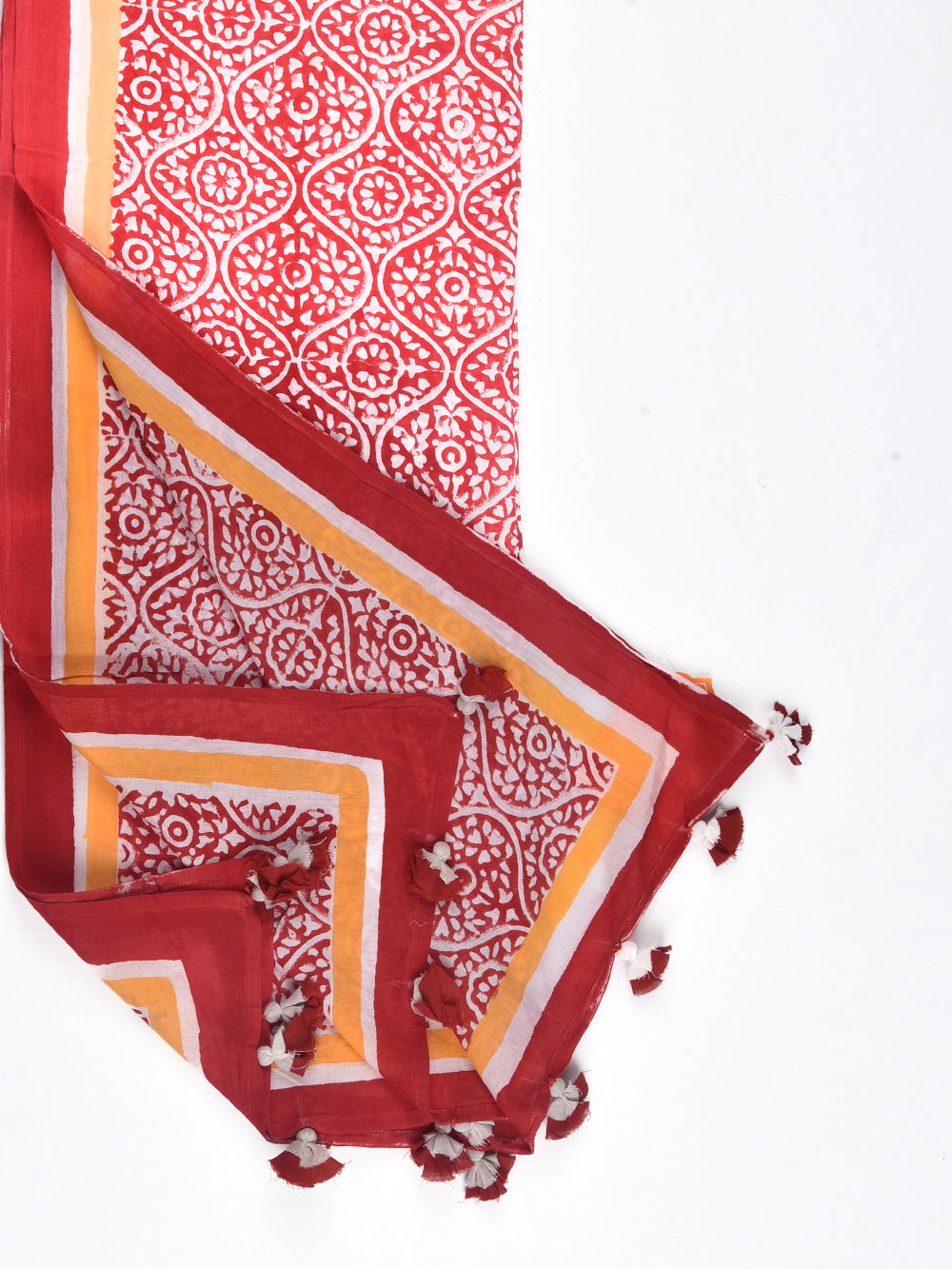 Red Sanganeri Naina Cotton Voile Block Printed Stole