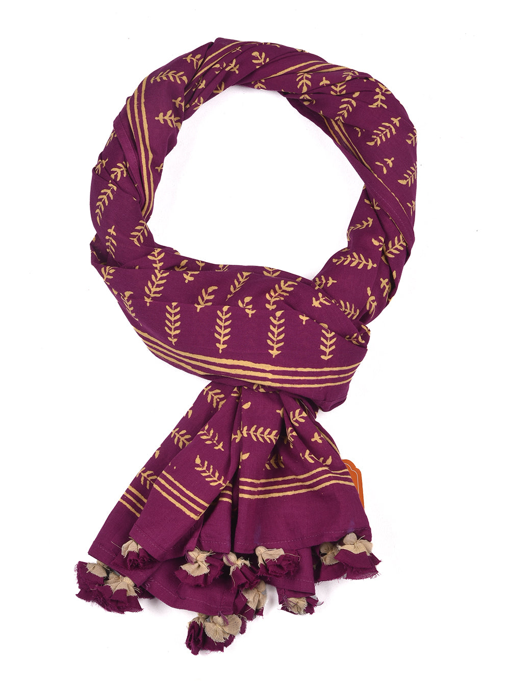 Burgundy Sprig Cotton Voile Block Printed Stole