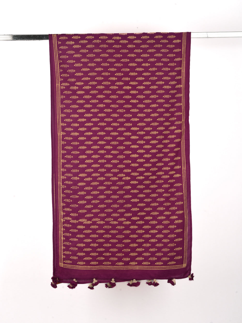 Burgundy Sprig Cotton Voile Block Printed Stole