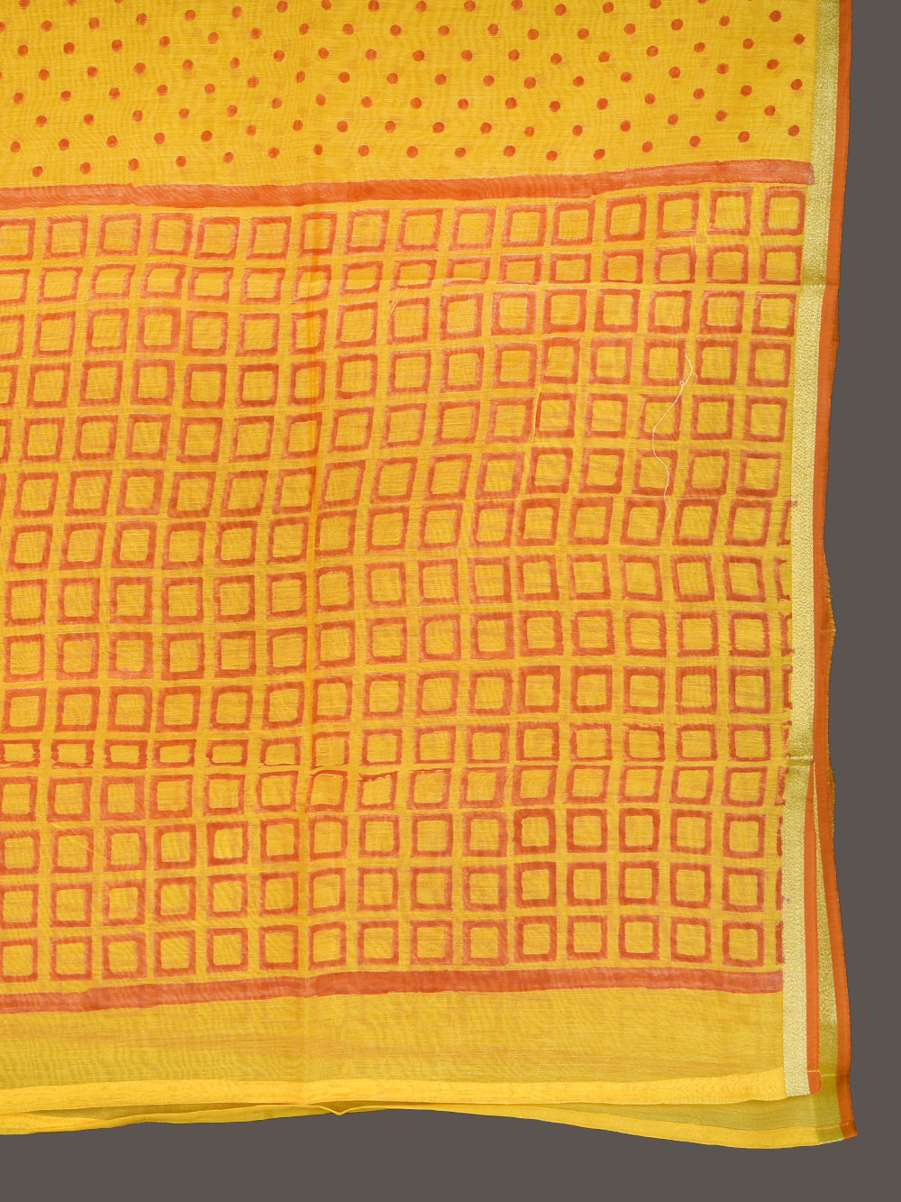Yellow Bindu Hand Block Printed Mono Chanderi Dupatta