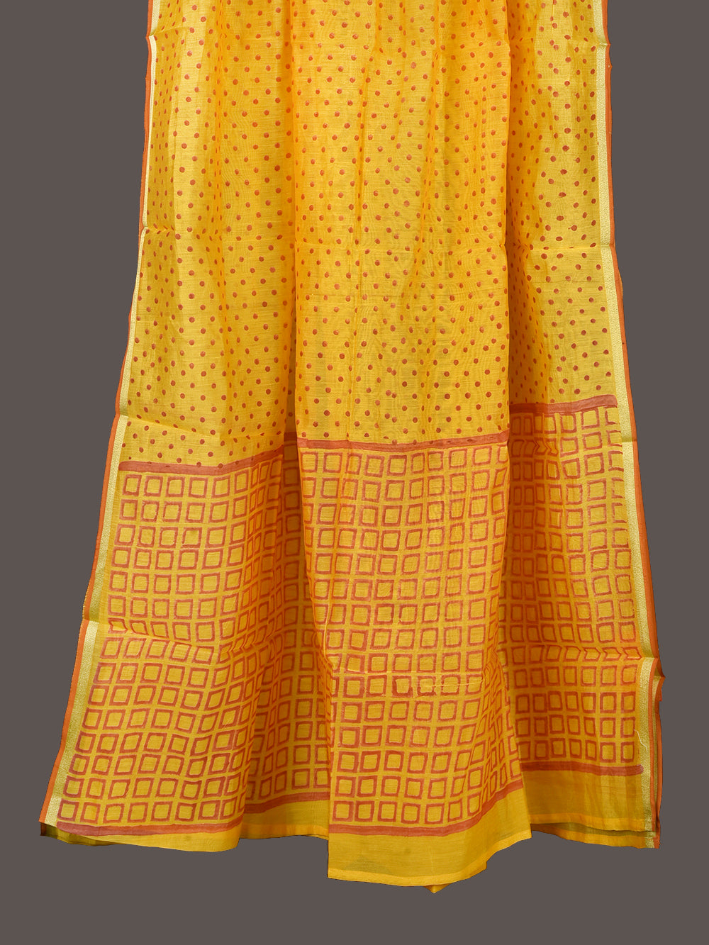 Yellow Bindu Hand Block Printed Mono Chanderi Dupatta