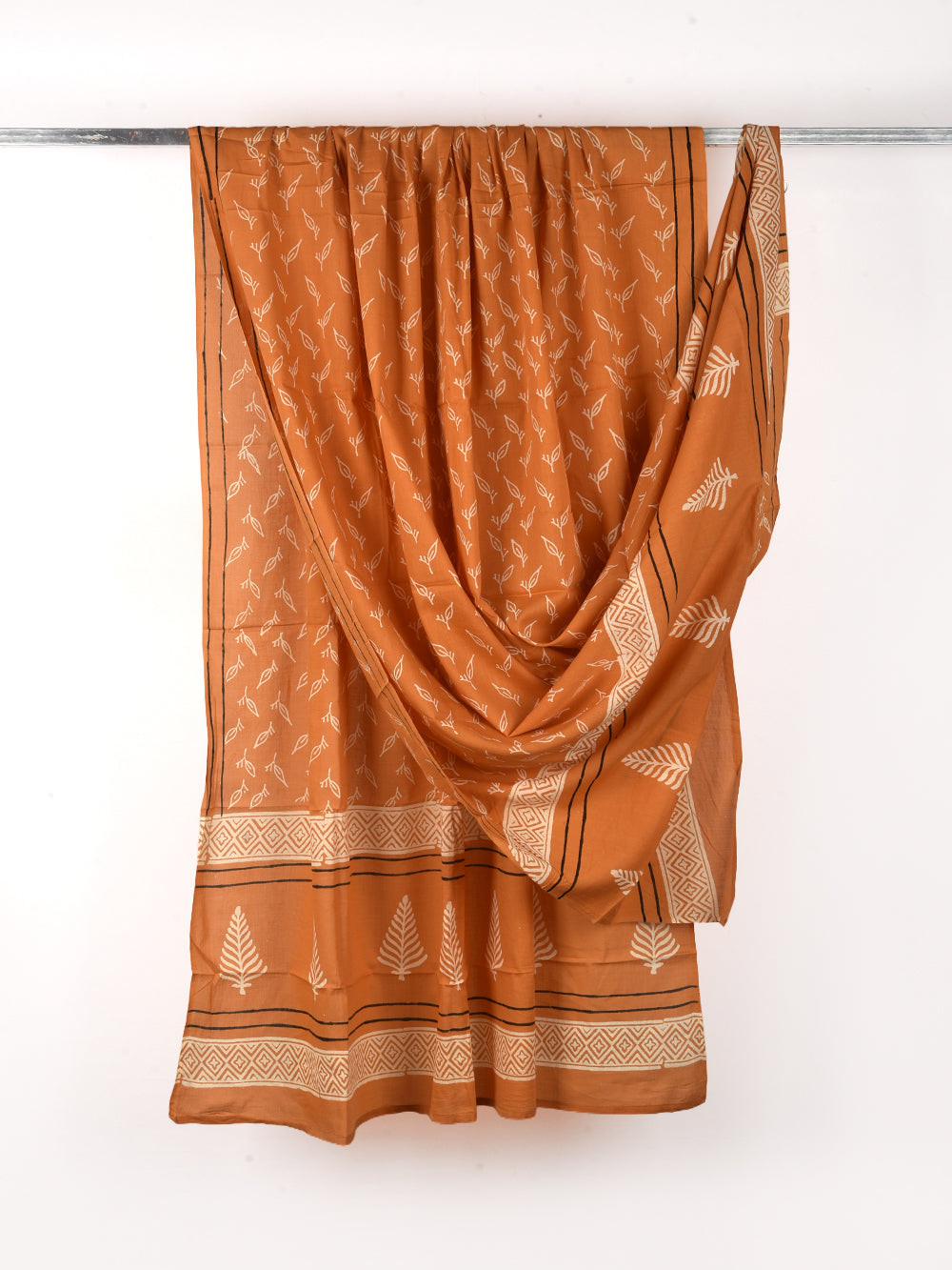 Light Burnt Orange Leaf Cotton Dupatta