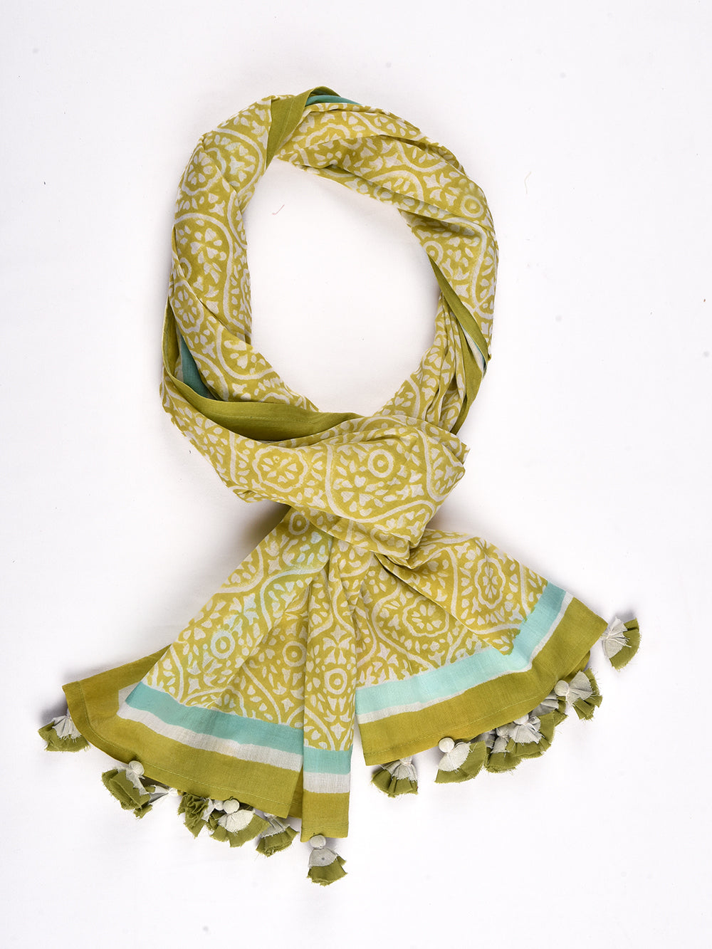 Green Sanganeri Naina Cotton Voile Block Printed Stole