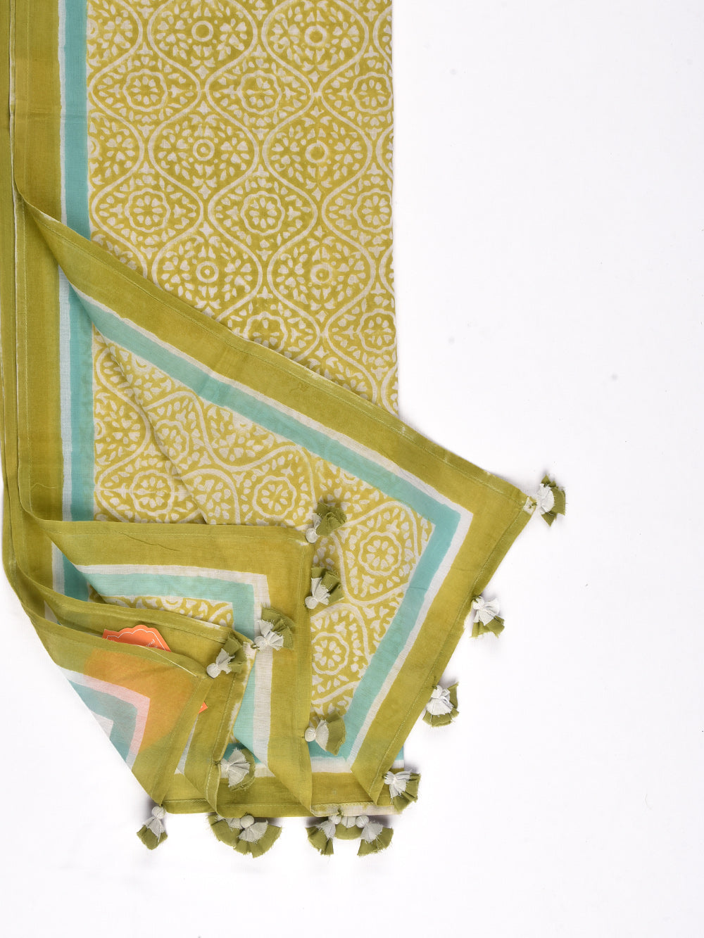 Green Sanganeri Naina Cotton Voile Block Printed Stole