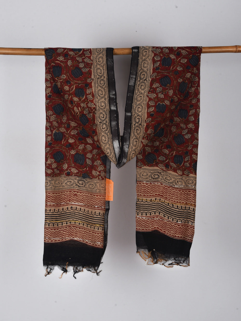 Bagru Lotus Hand Block Printed Silk Cotton Pashmina Chanderi Dupatta