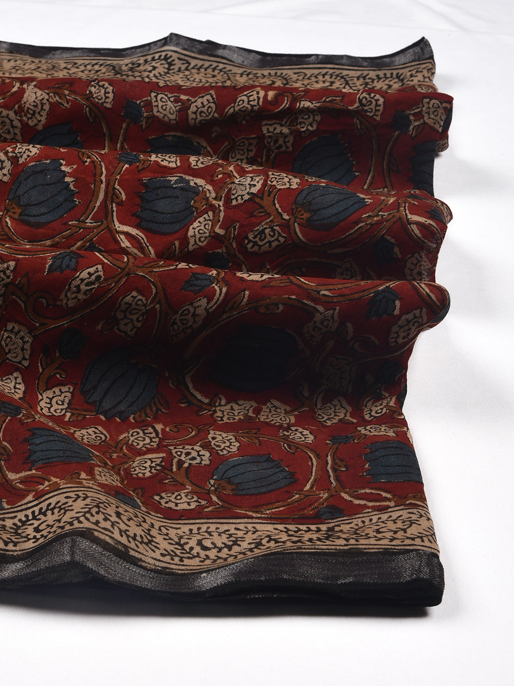 Bagru Lotus Hand Block Printed Silk Cotton Pashmina Chanderi Dupatta