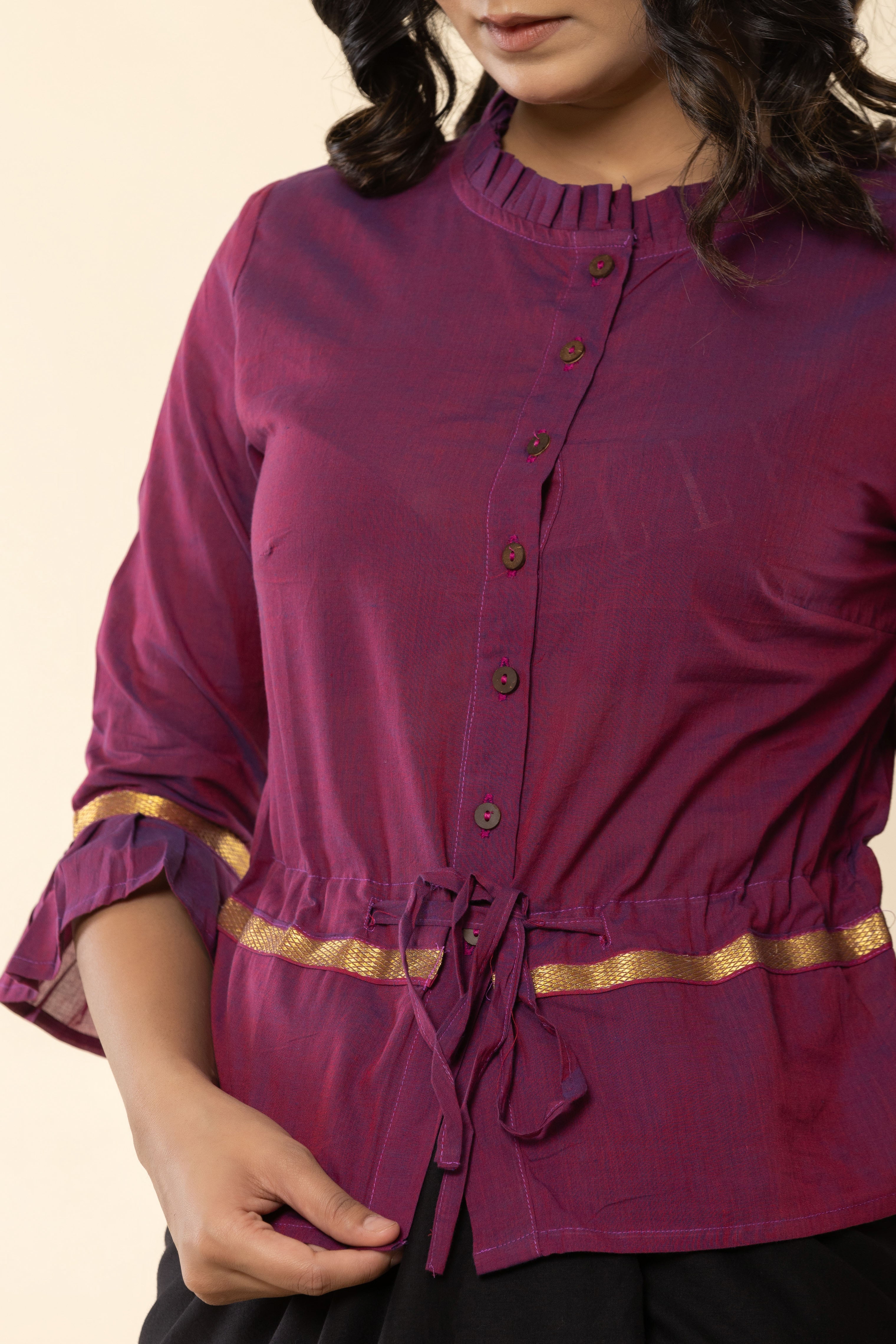 Purplish Pink Mangalgiri Cotton Long Blouse