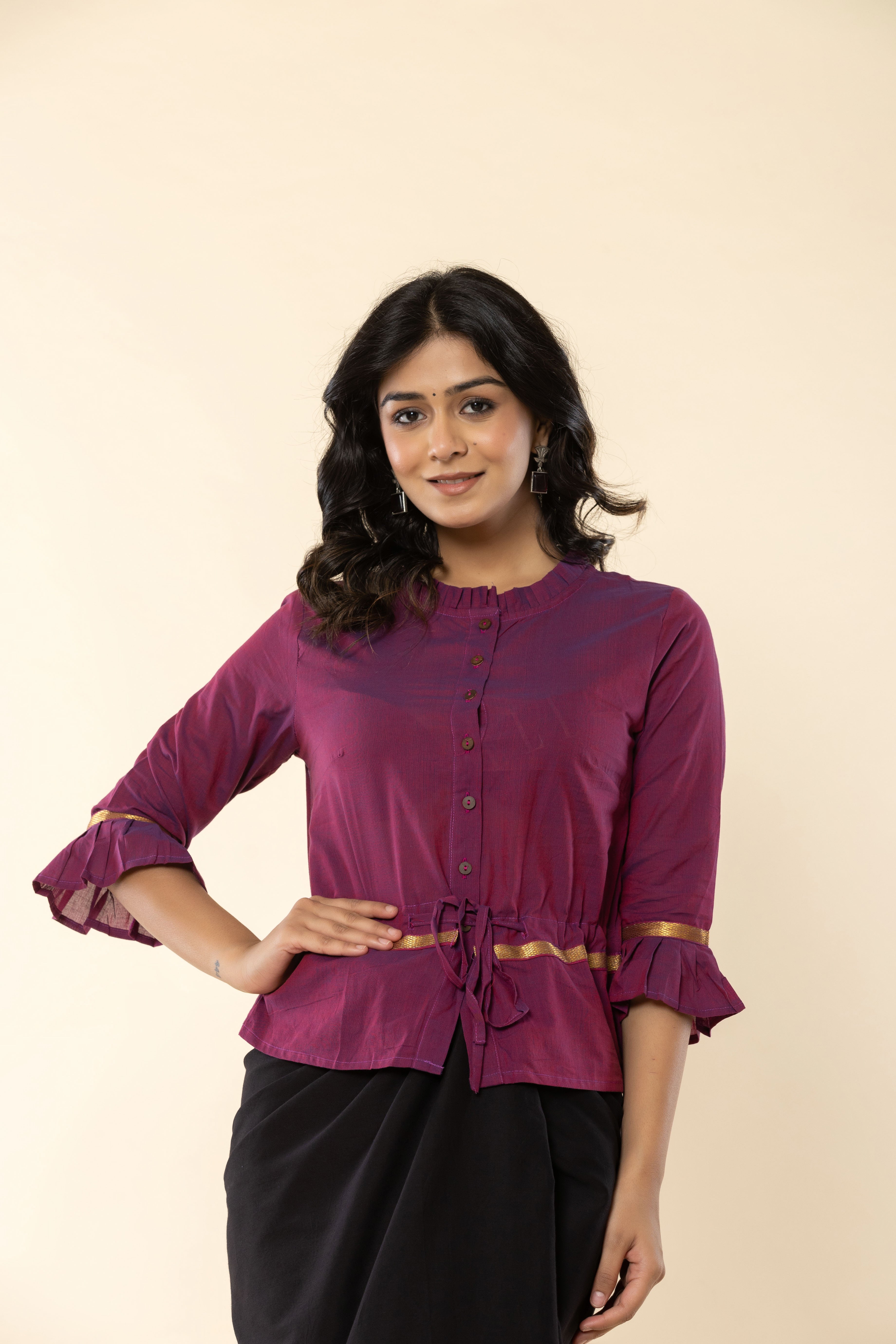 Purplish Pink Mangalgiri Cotton Long Blouse