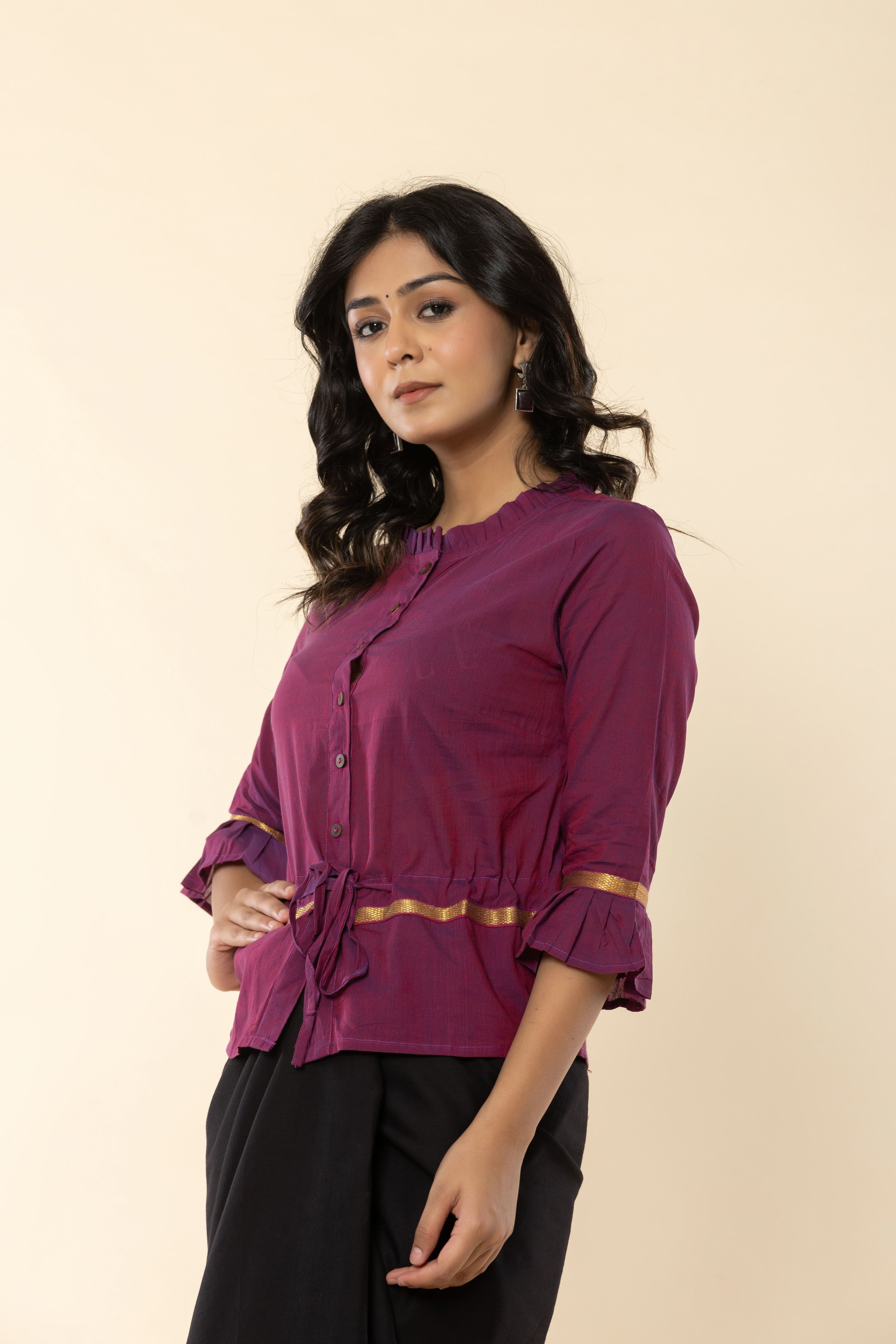 Purplish Pink Mangalgiri Cotton Long Blouse