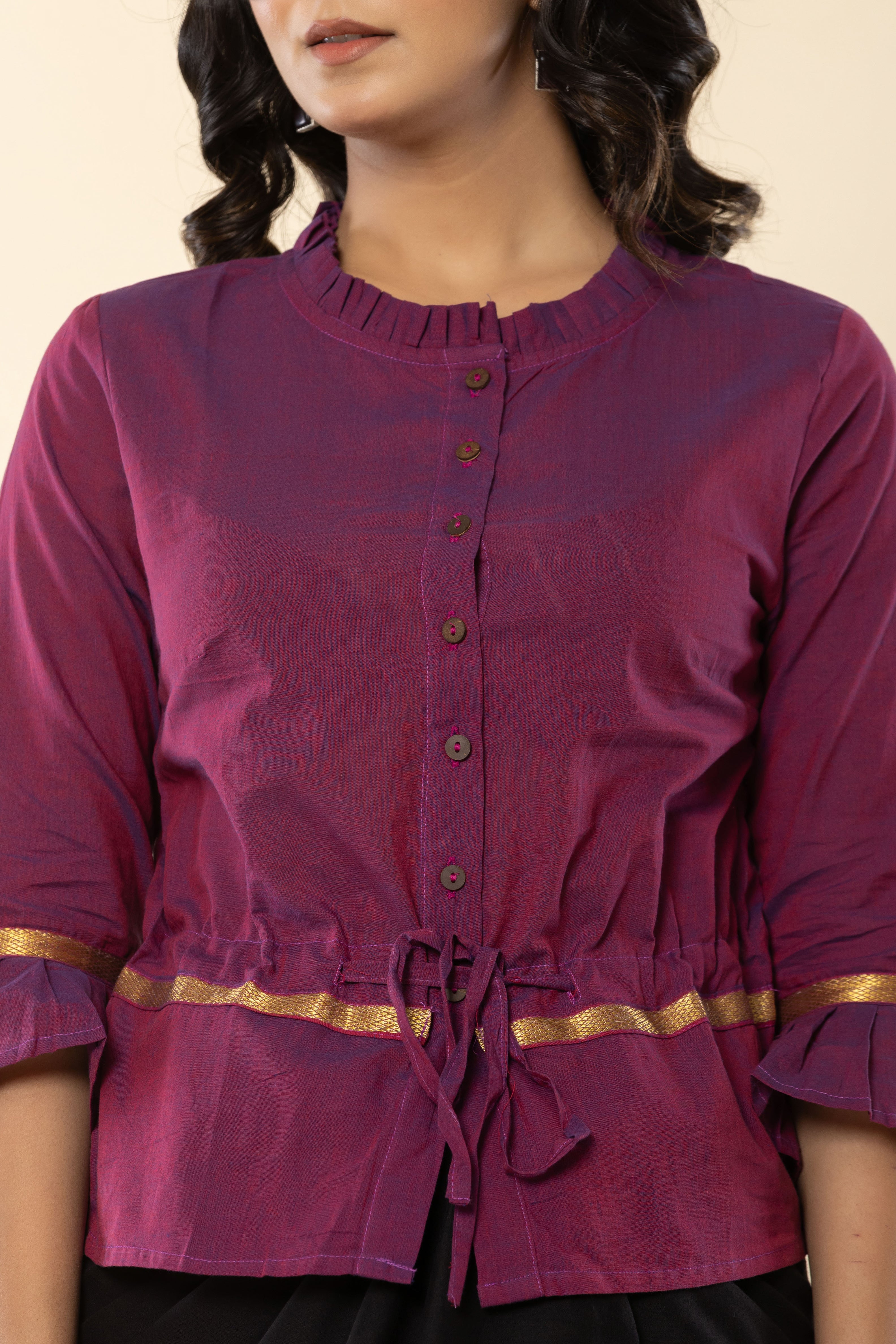 Purplish Pink Mangalgiri Cotton Long Blouse