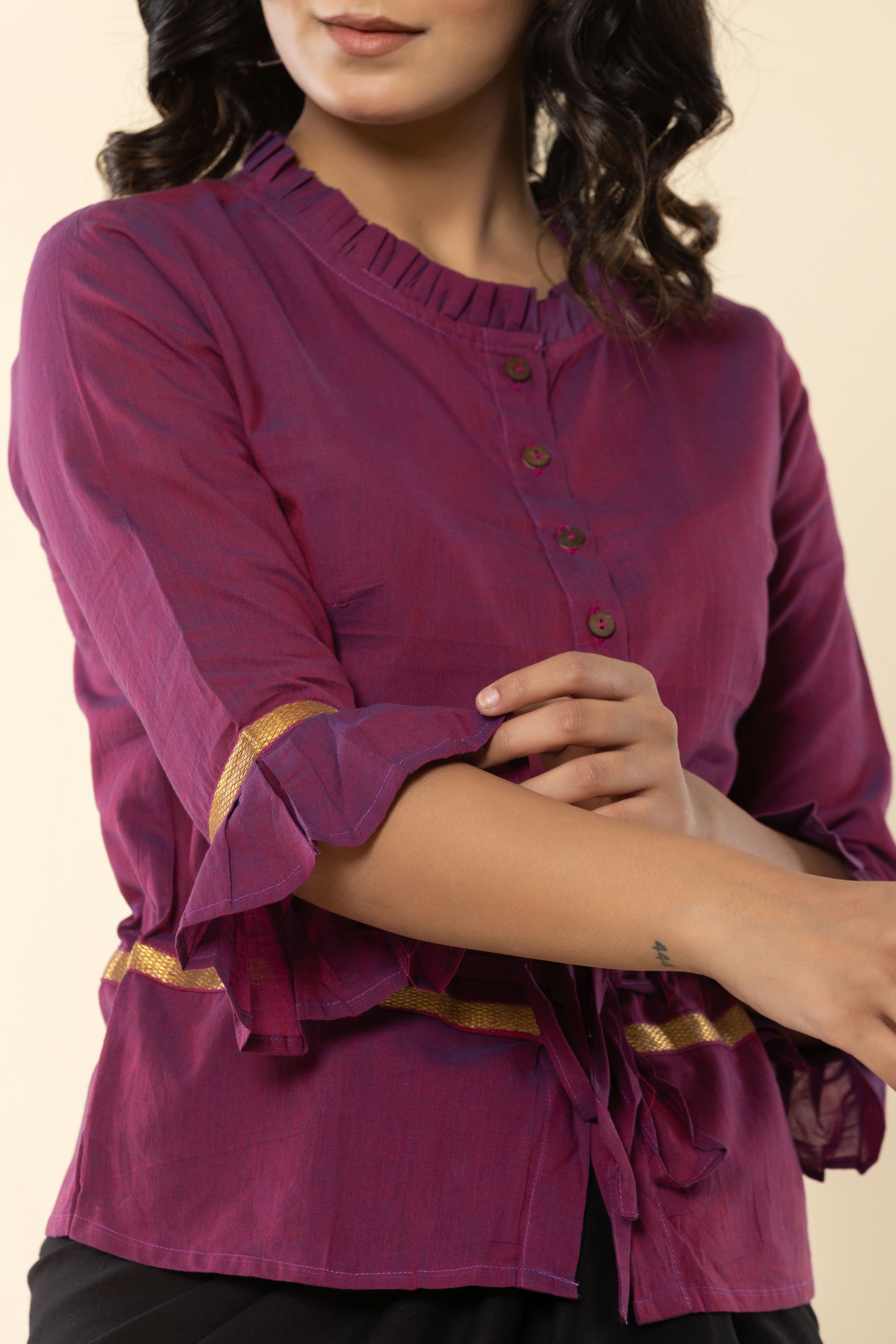 Purplish Pink Mangalgiri Cotton Long Blouse