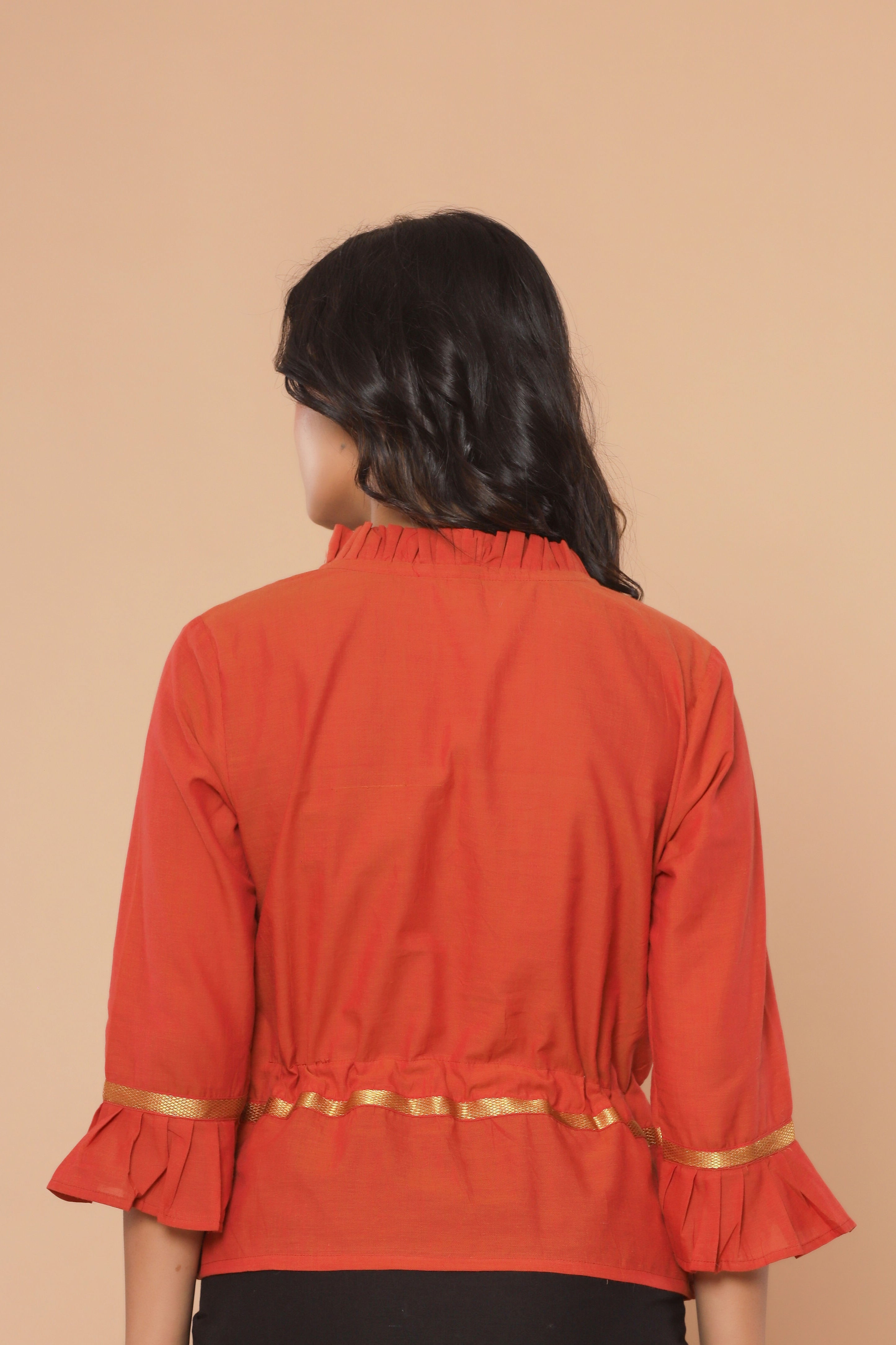 Orangish Mangalgiri Cotton Long Blouse