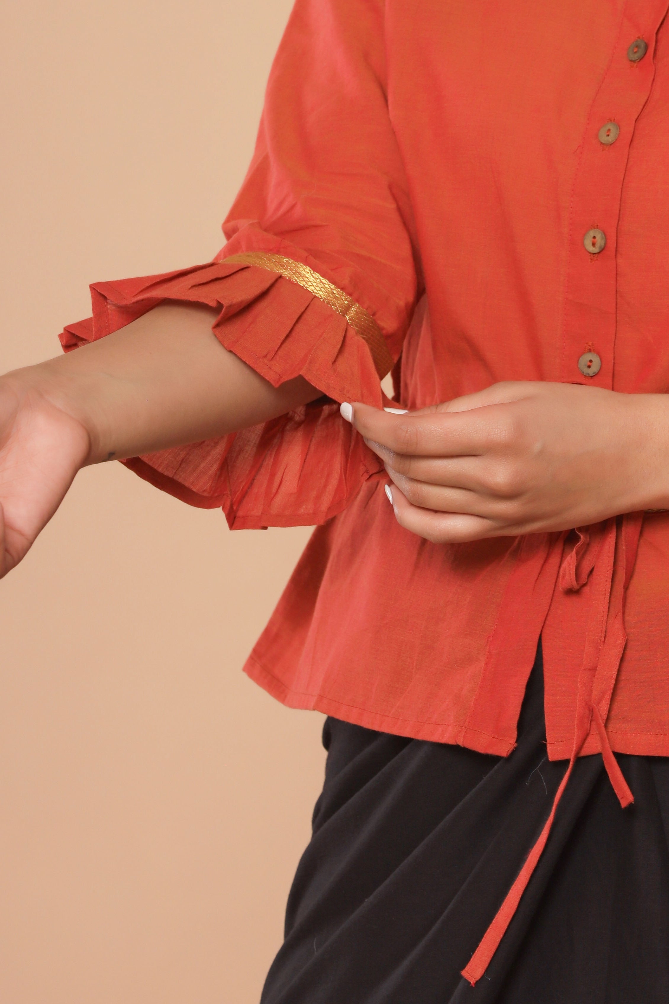 Orangish Mangalgiri Cotton Long Blouse