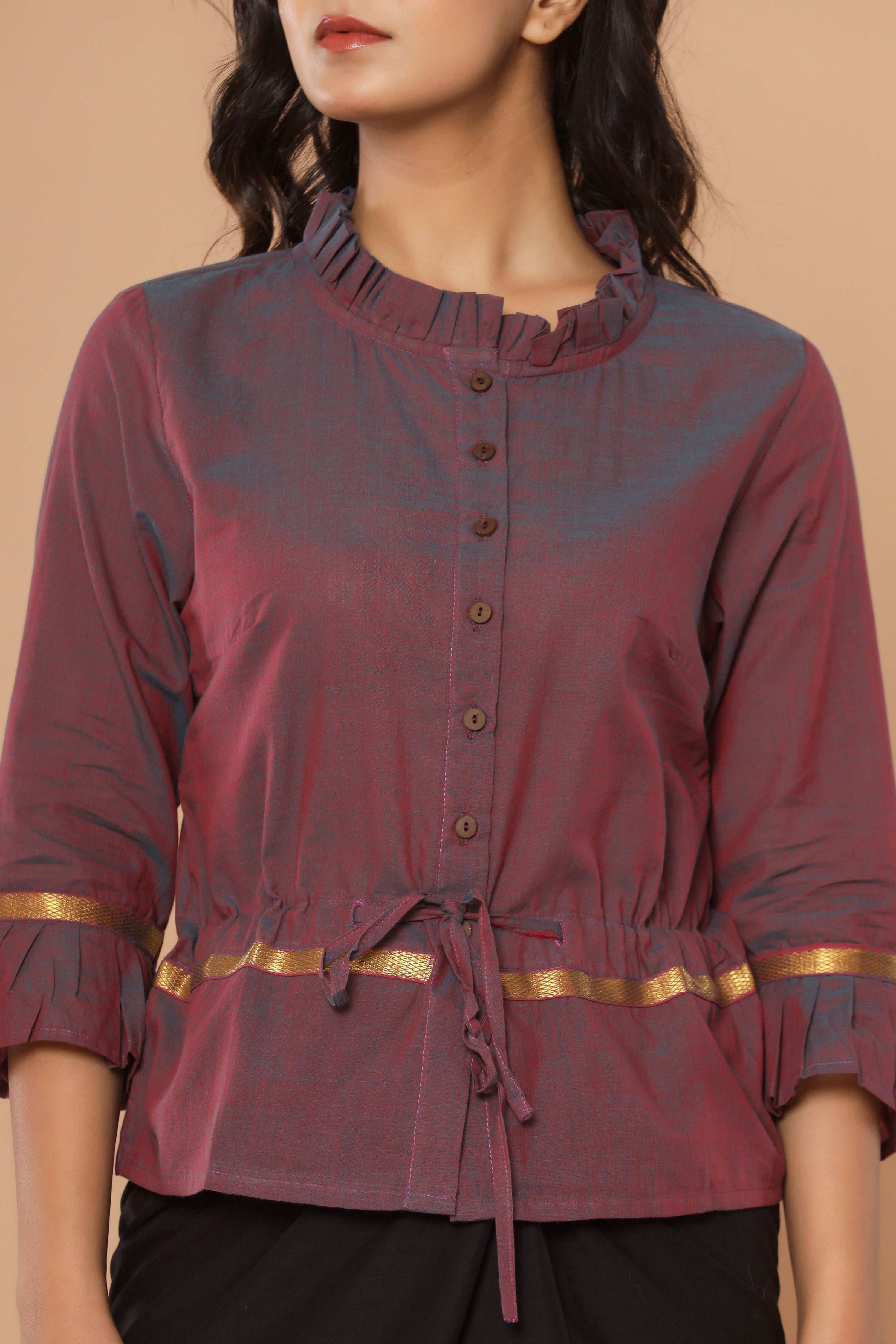 Wine Mangalgiri Cotton Long Blouse