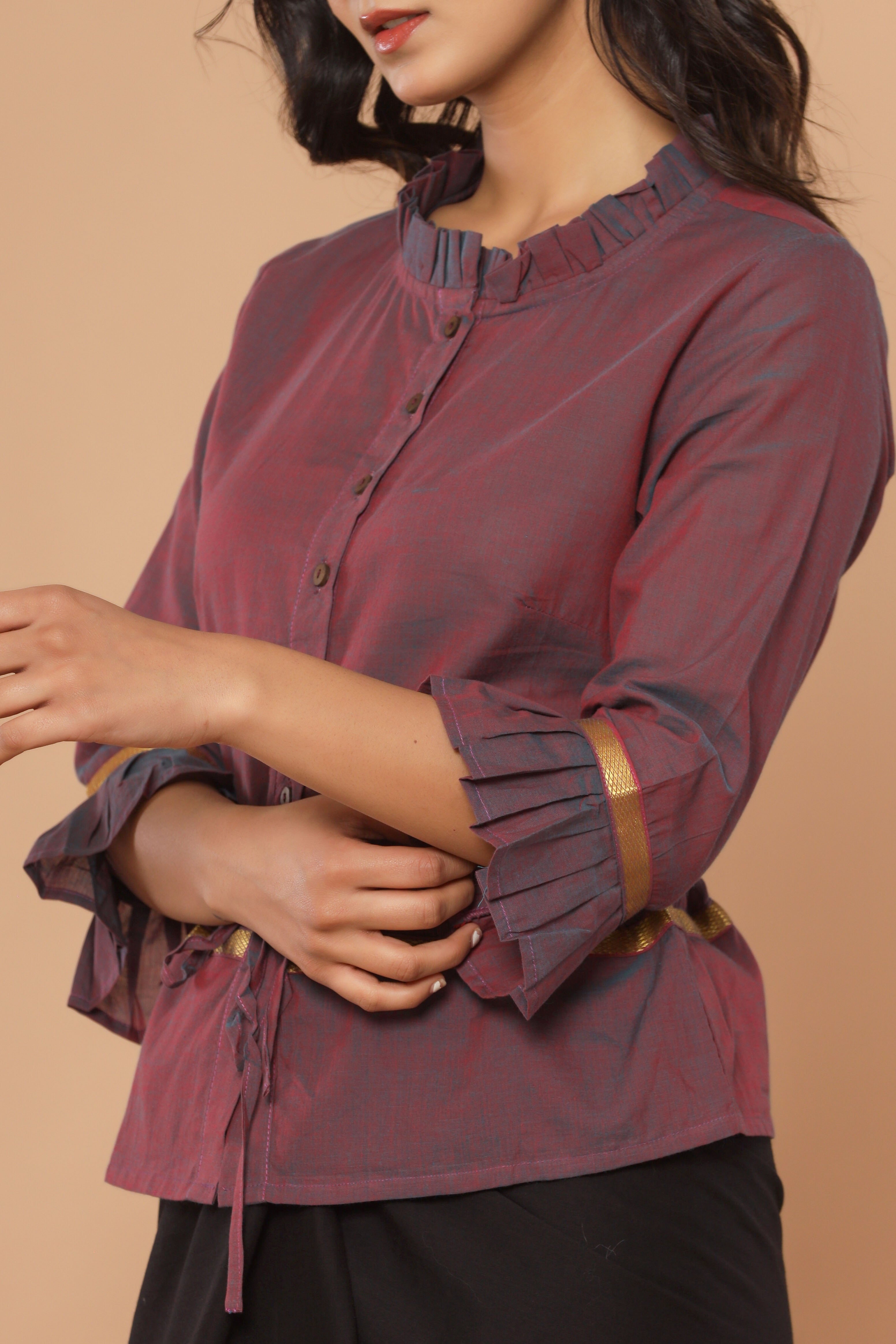 Wine Mangalgiri Cotton Long Blouse