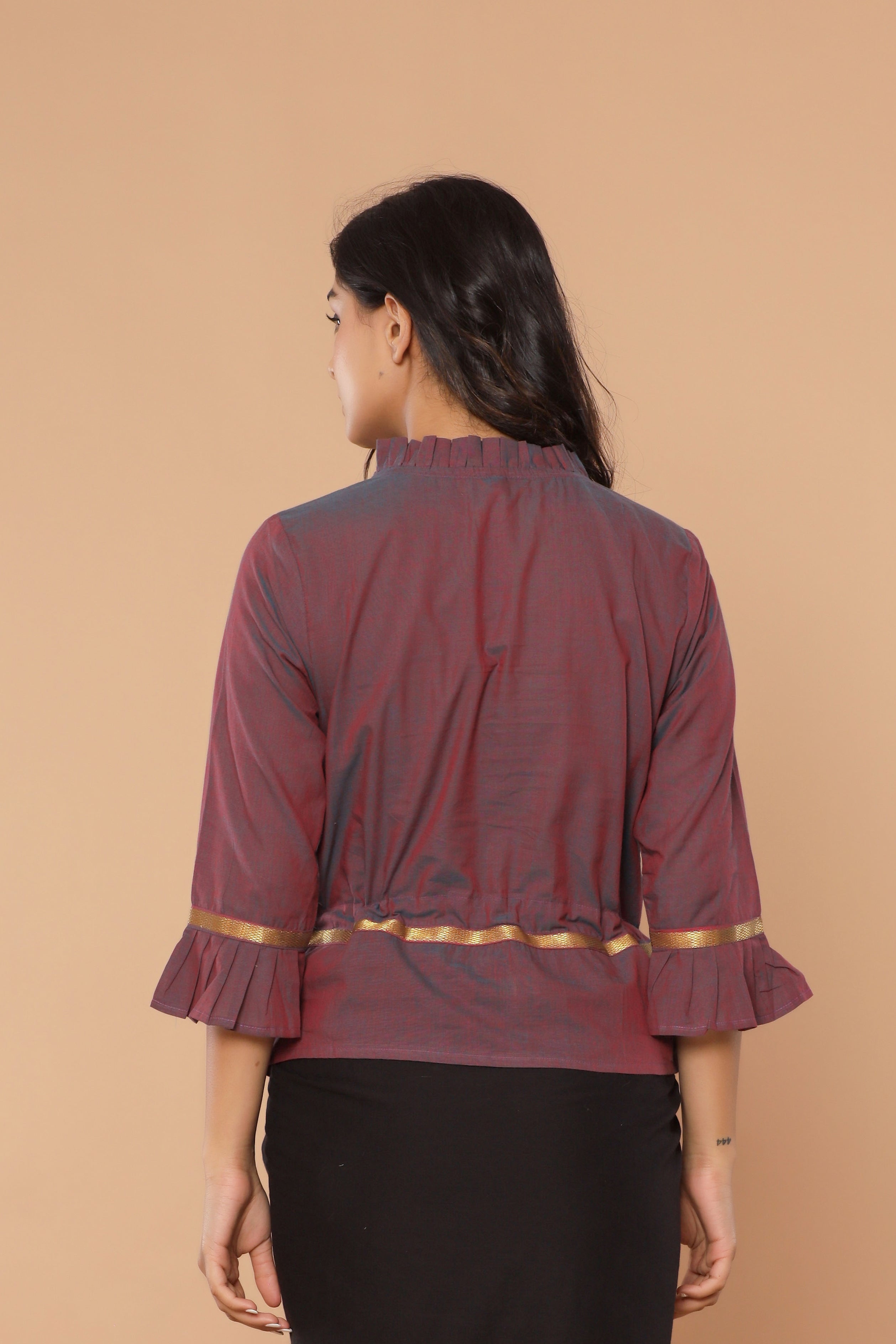 Wine Mangalgiri Cotton Long Blouse