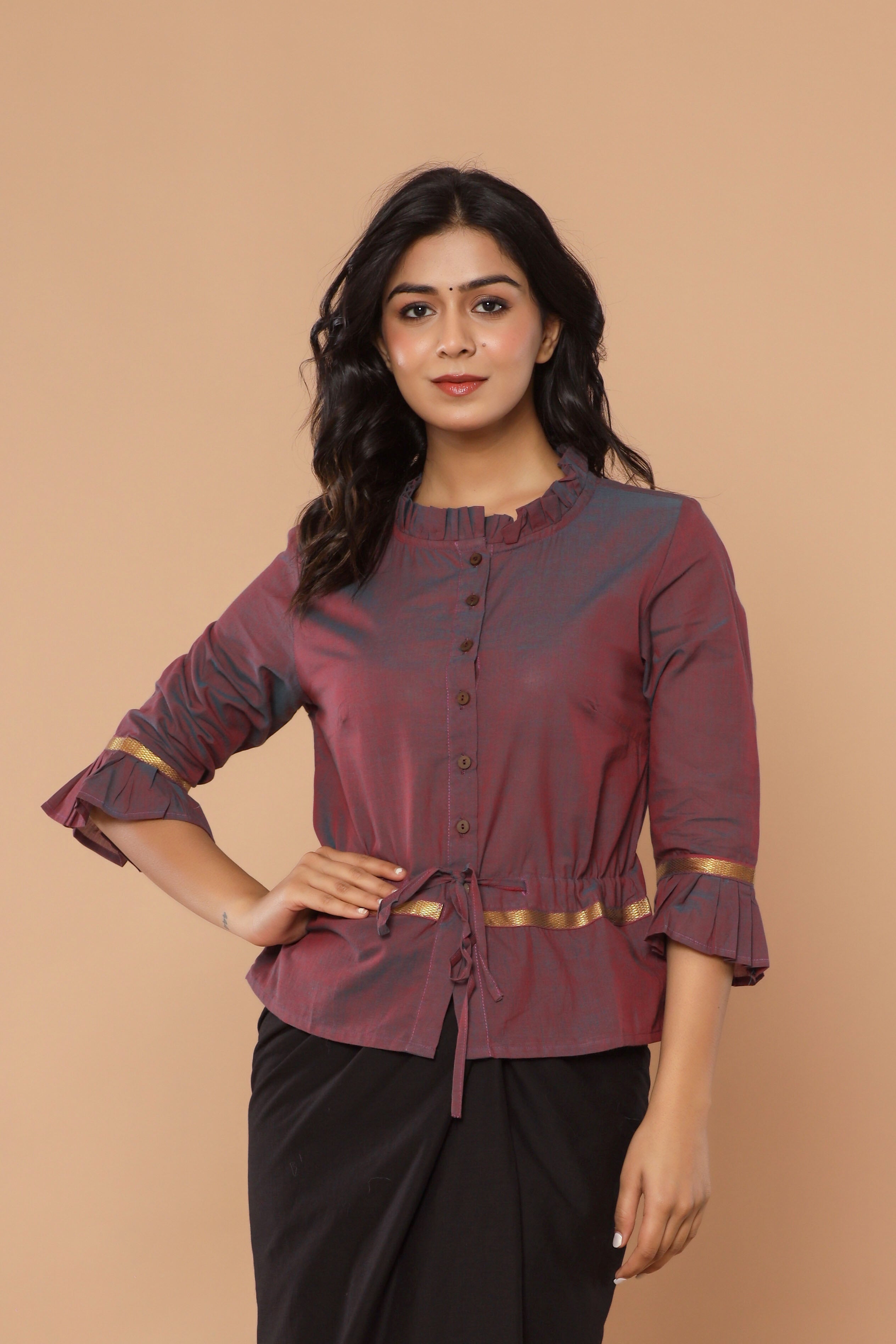 Wine Mangalgiri Cotton Long Blouse