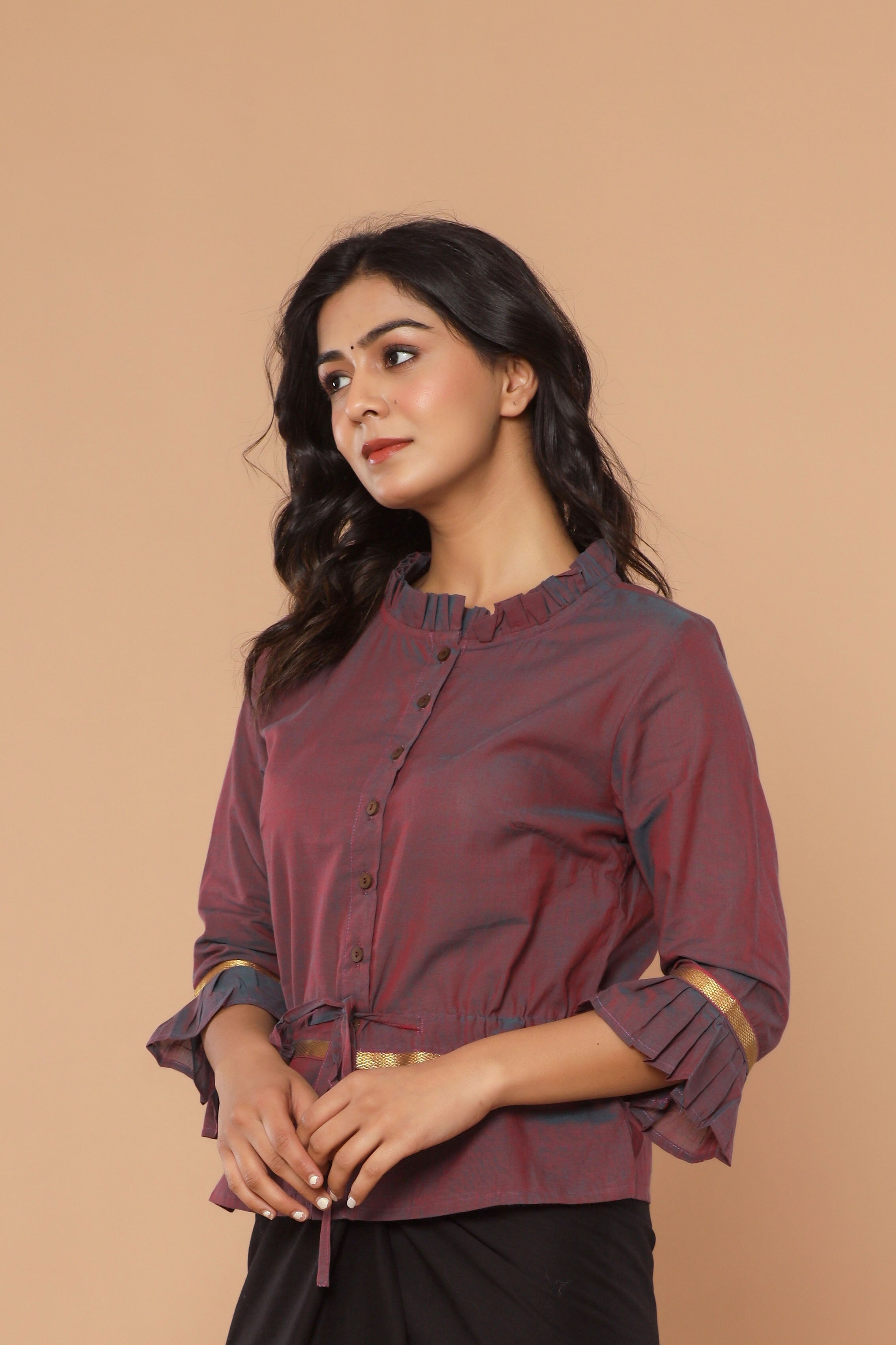 Wine Mangalgiri Cotton Long Blouse