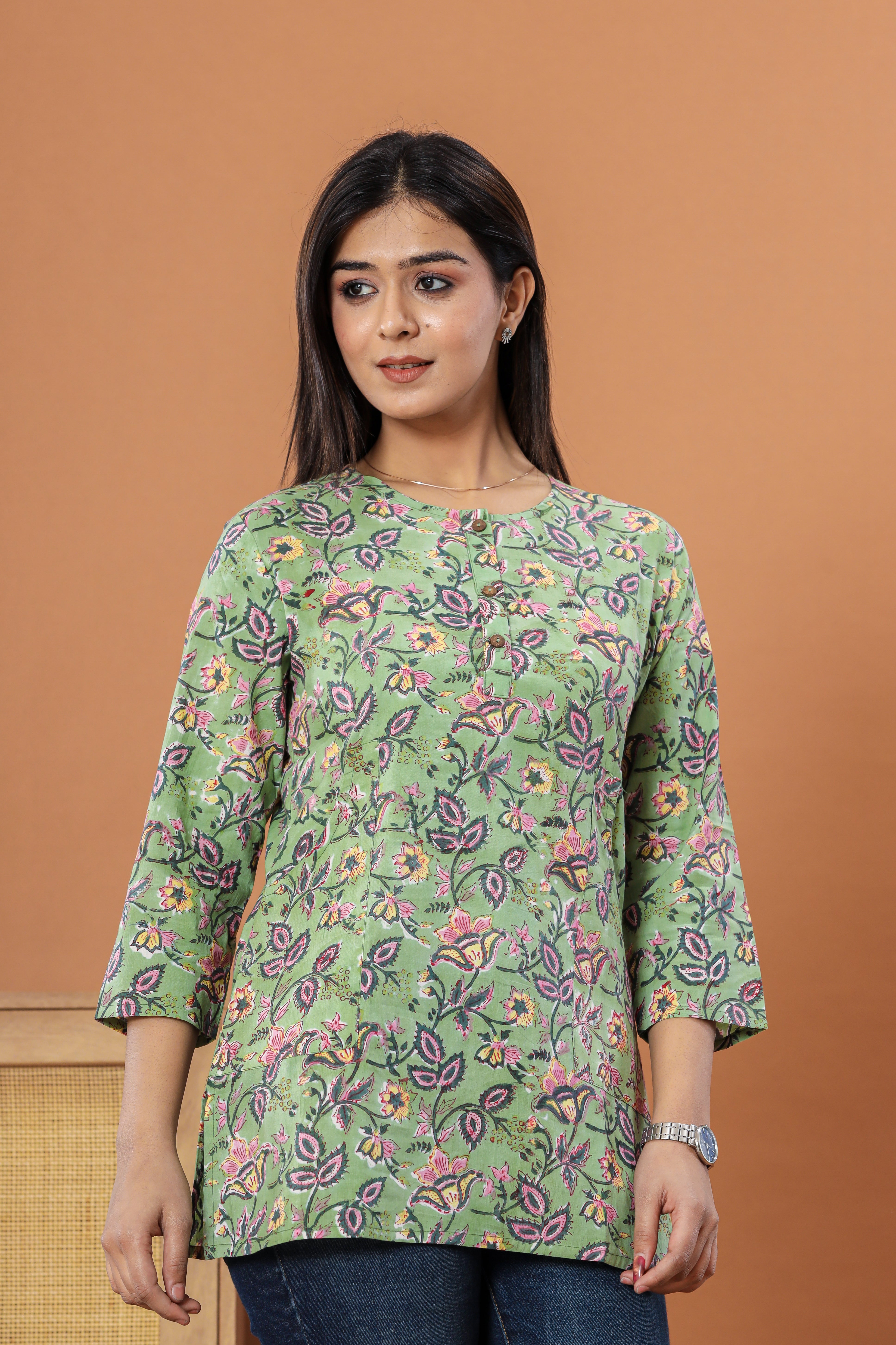Mint Chintz Jaal Lounge Womens Hand Block Printed Tops