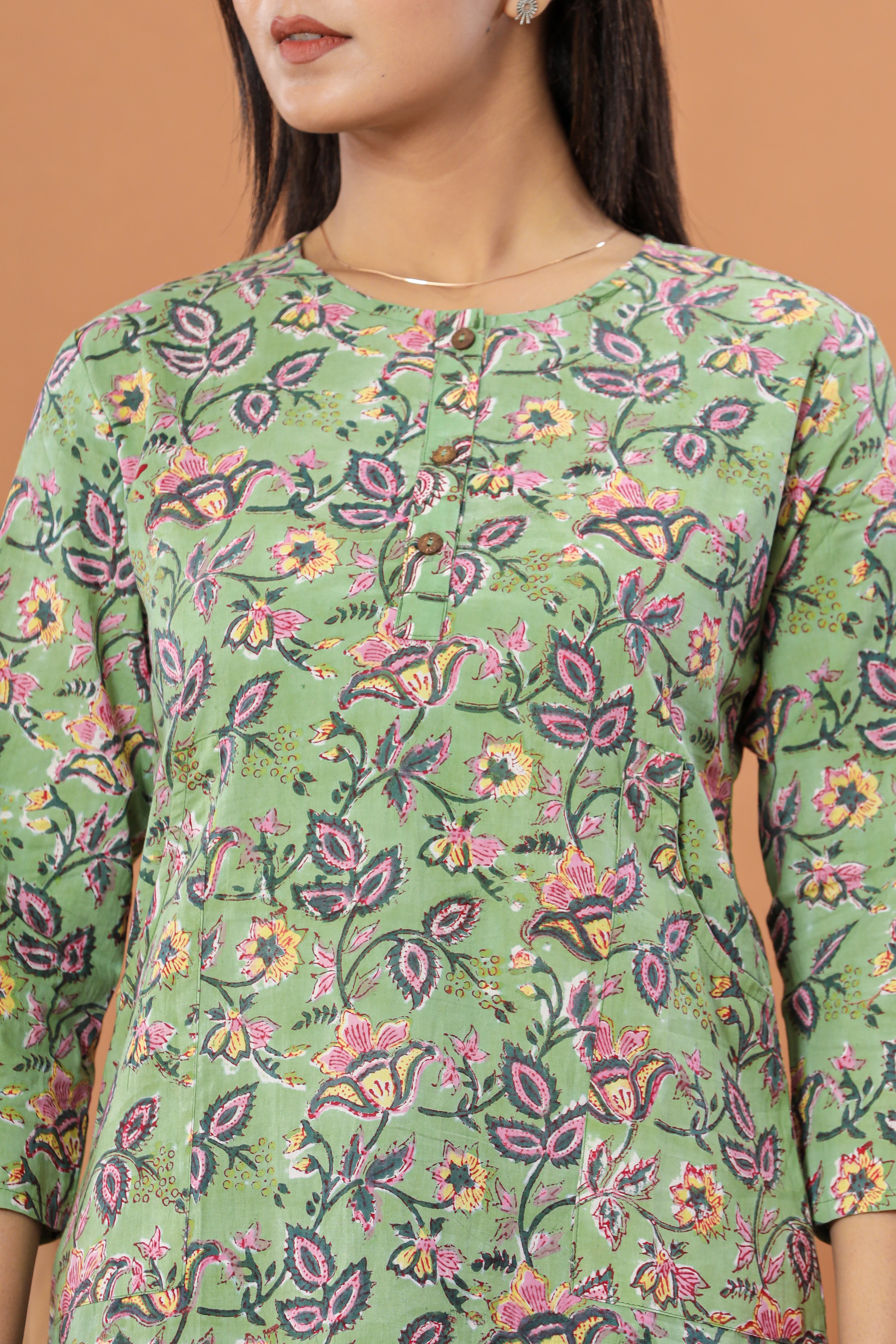 Mint Chintz Jaal Lounge Womens Hand Block Printed Tops