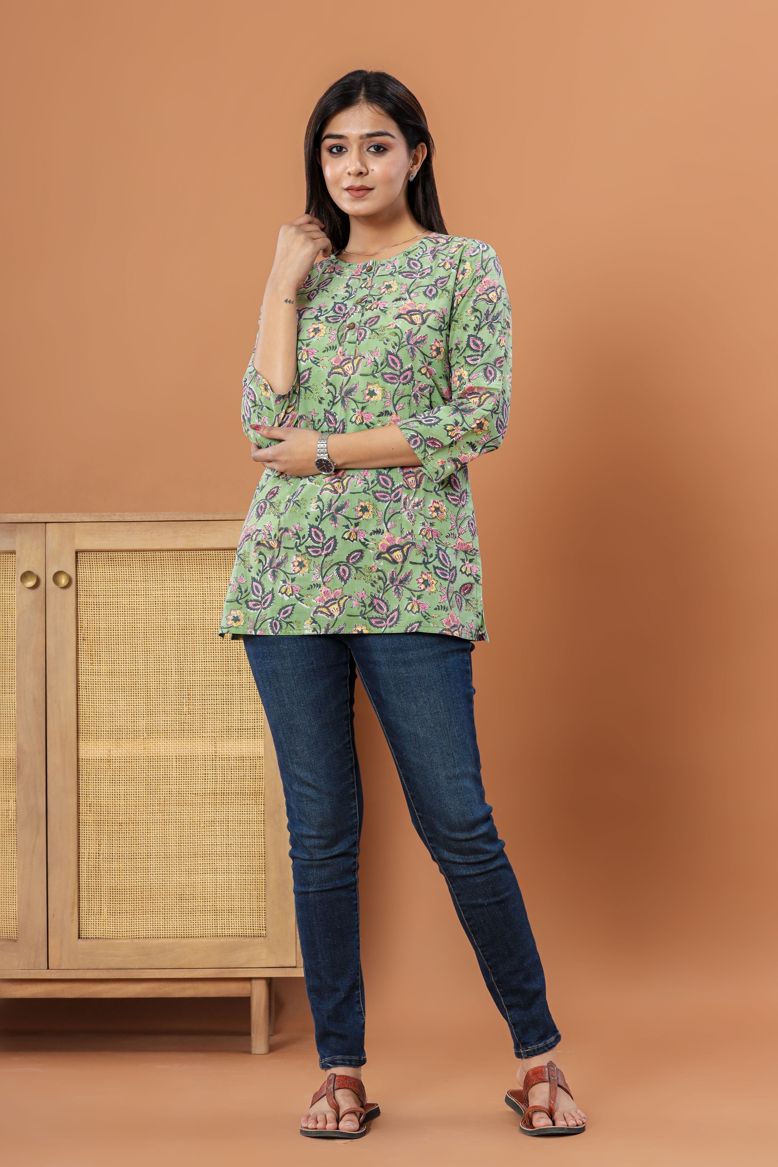 Mint Chintz Jaal Lounge Womens Hand Block Printed Tops