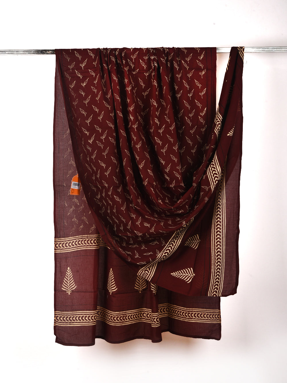 Deep Brown Leaf Cotton Dupatta