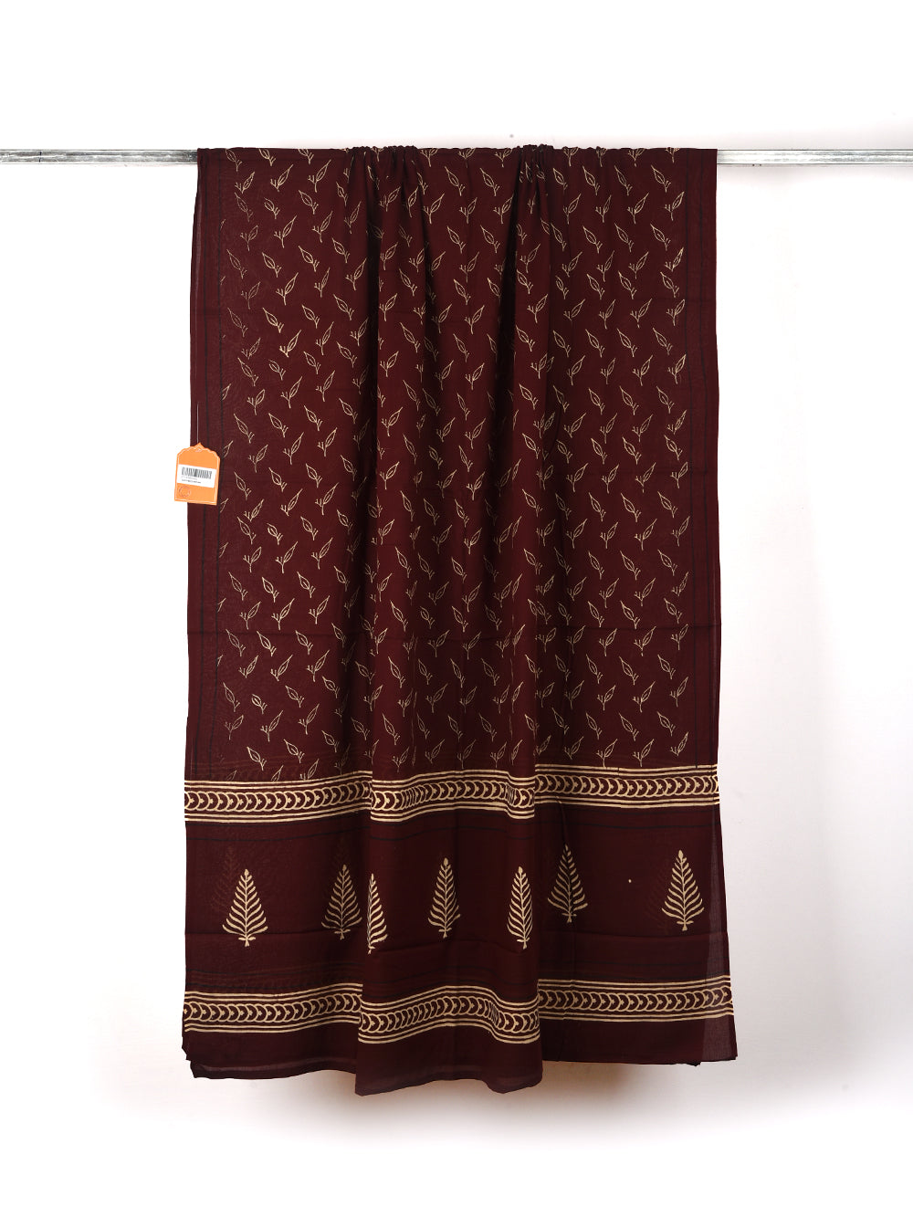 Deep Brown Leaf Cotton Dupatta