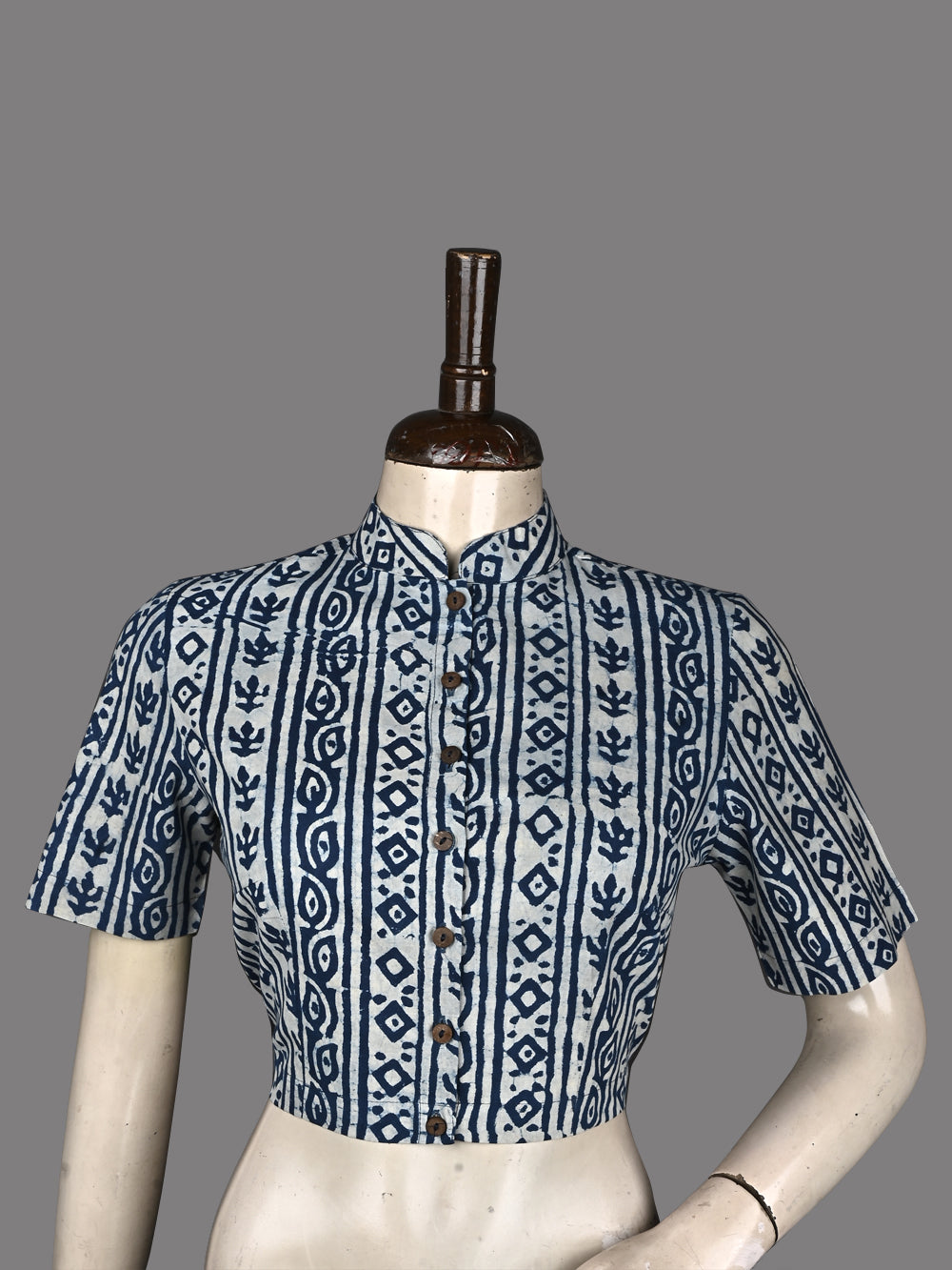 Indigo Daboo Antique Prints Hand Block Printed Cotton Blouse