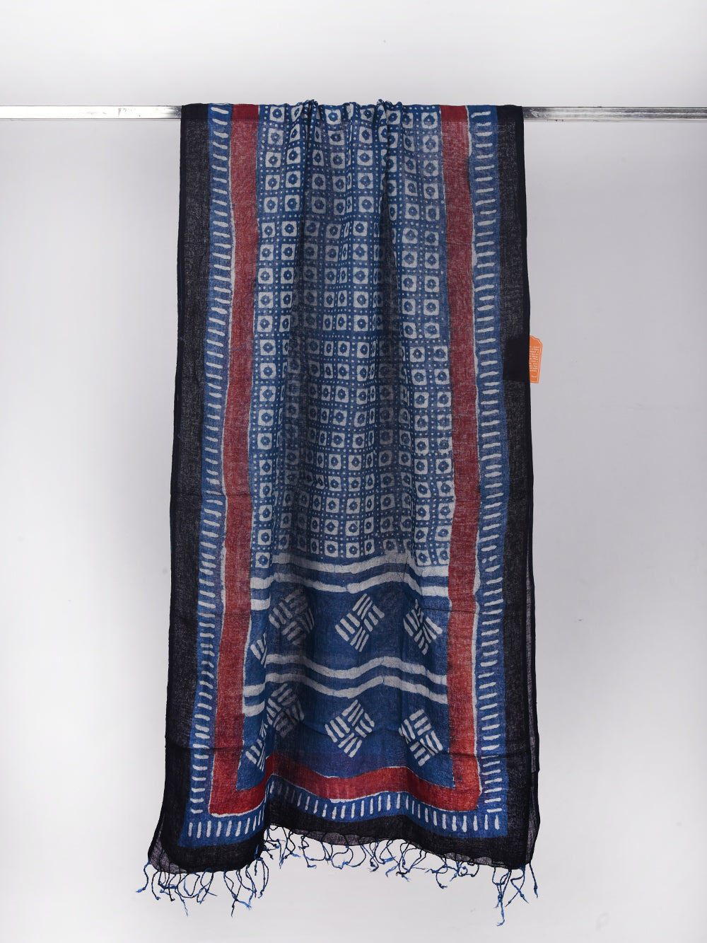Bagru Daboo Indigo Ajrakh Hand Printed Pure Linen Dupatta