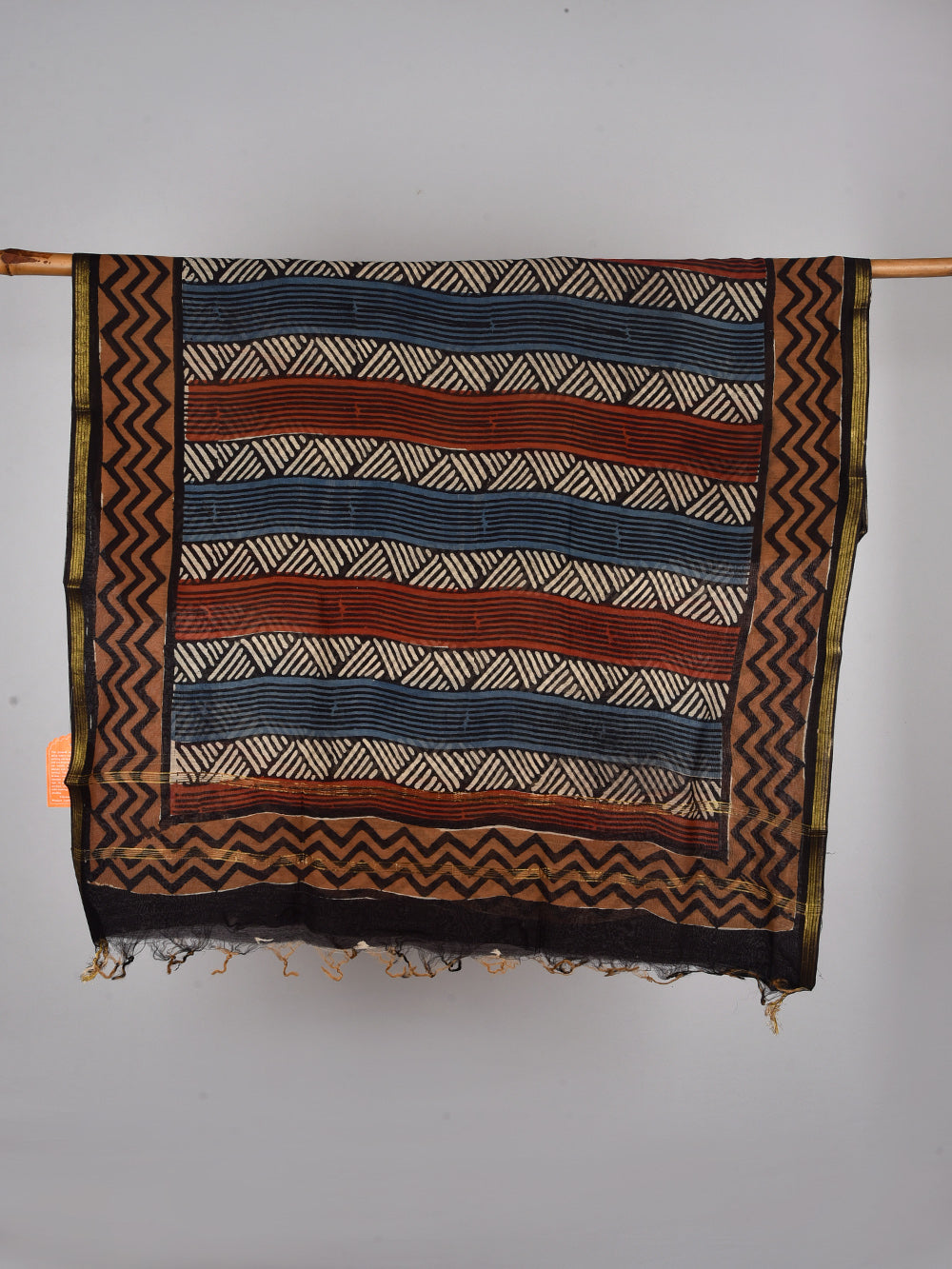 Aztec Hand Block Printed Silk Cotton Chanderi Dupatta