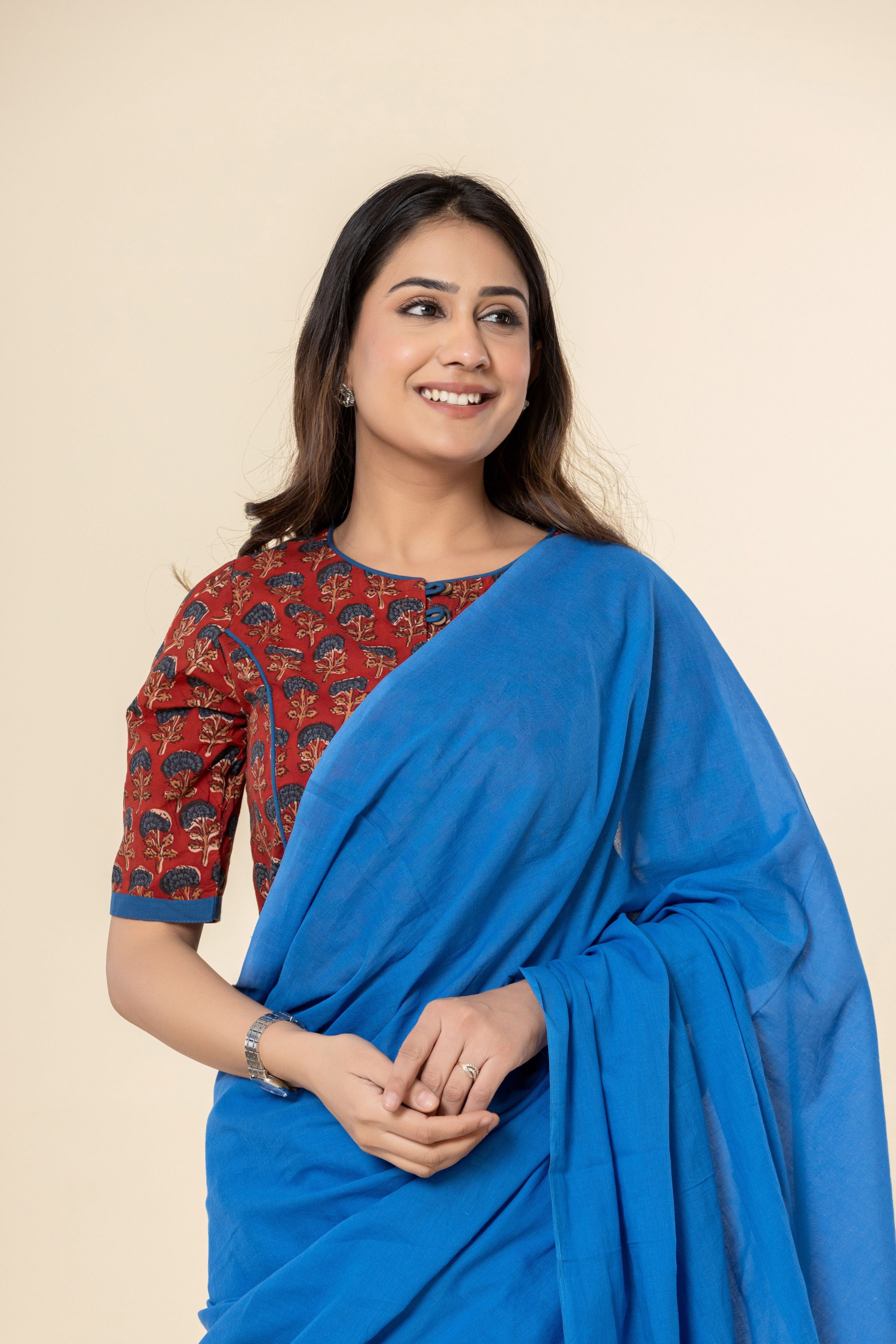 Ocean Blue Dyed Mul Mul Cotton Saree with Tassels (without Blouse)