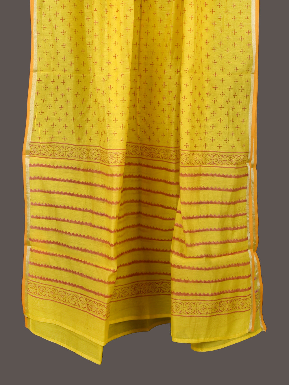 Yellow Plus Hand Block Printed Mono Chanderi Dupatta