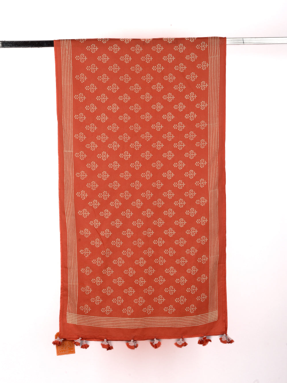 Coral Guldasta Cotton Voile Block Printed Stole