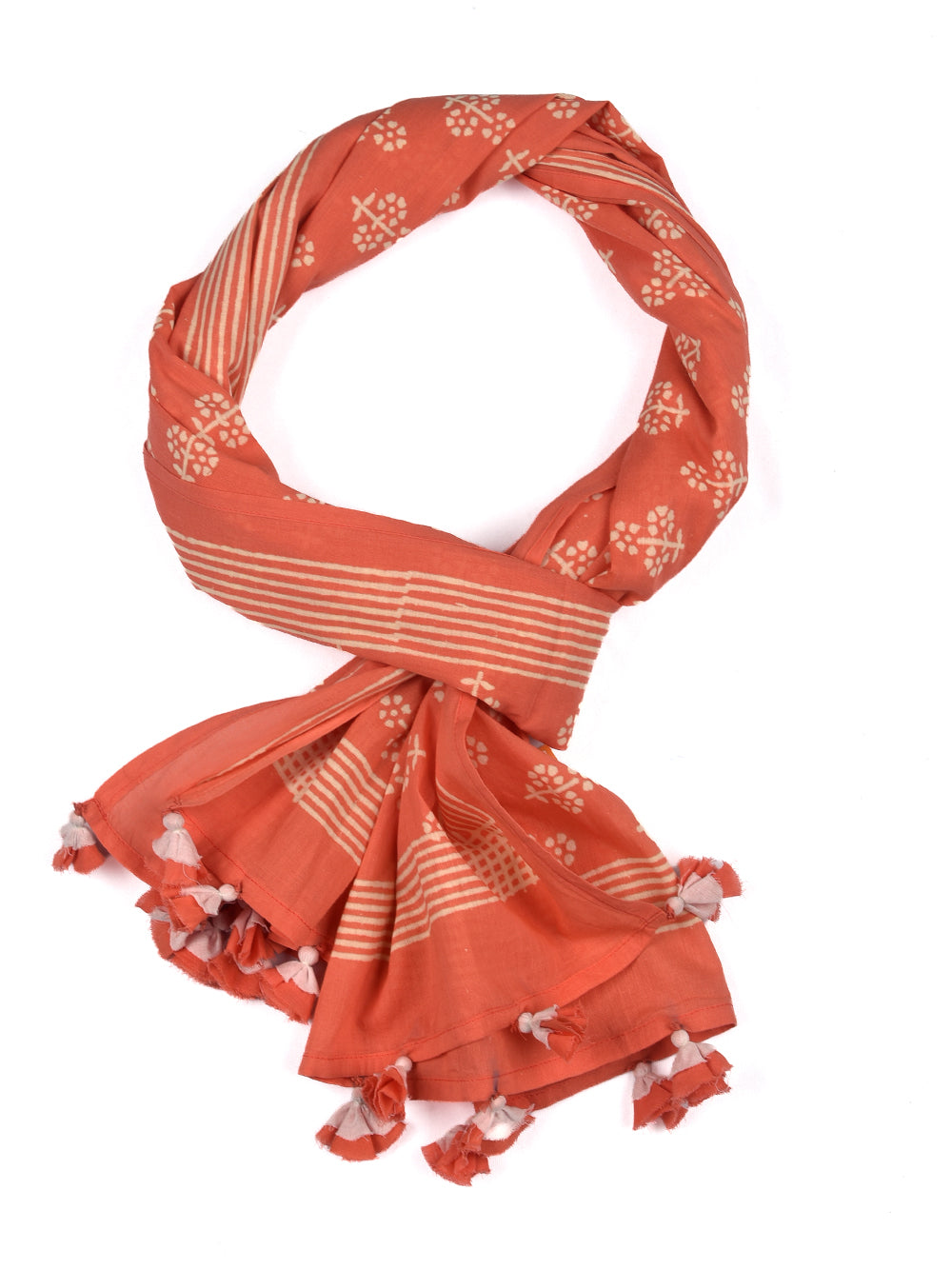 Coral Guldasta Cotton Voile Block Printed Stole