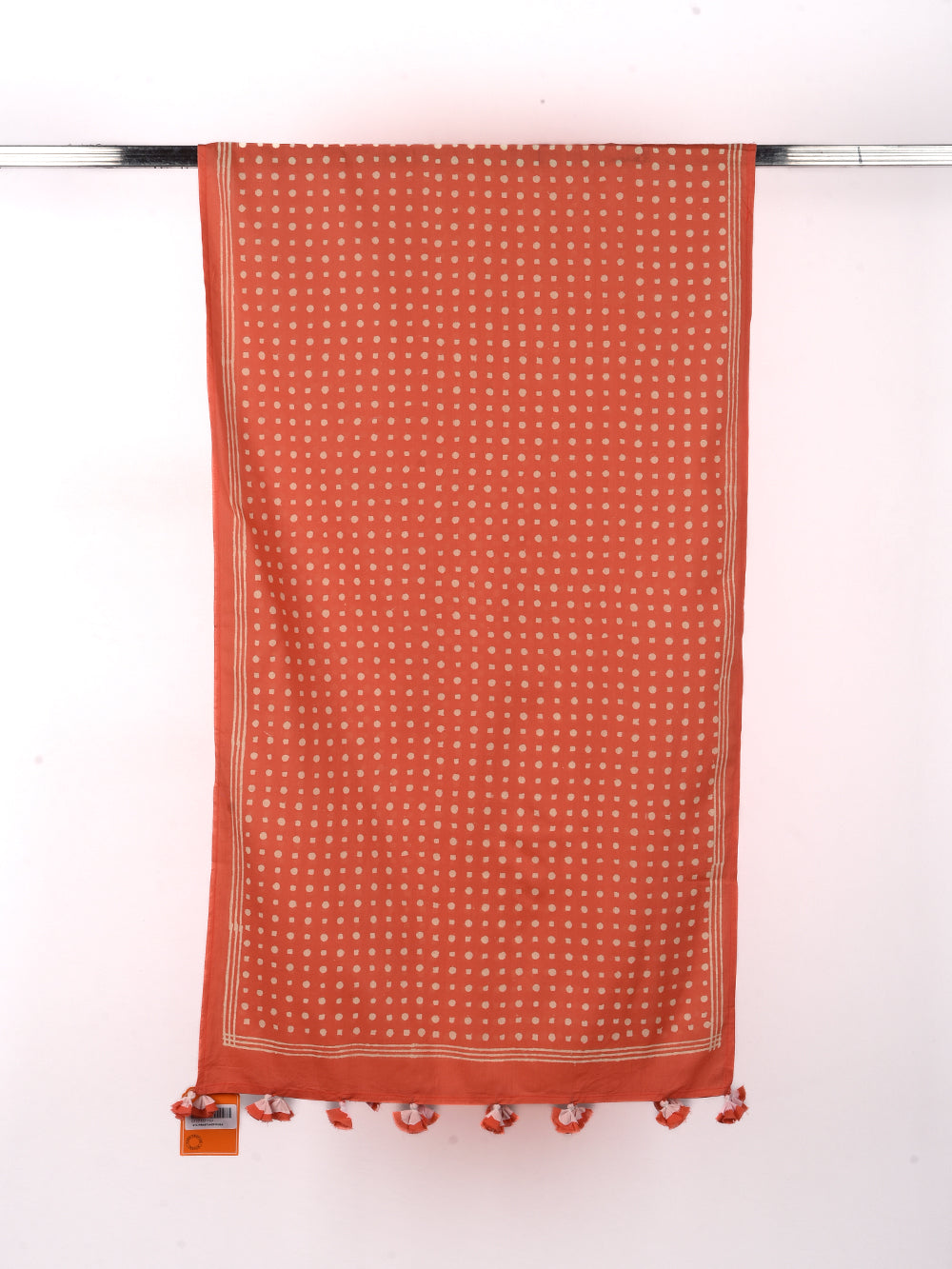 Coral Polka Dots Cotton Voile Block Printed Stole