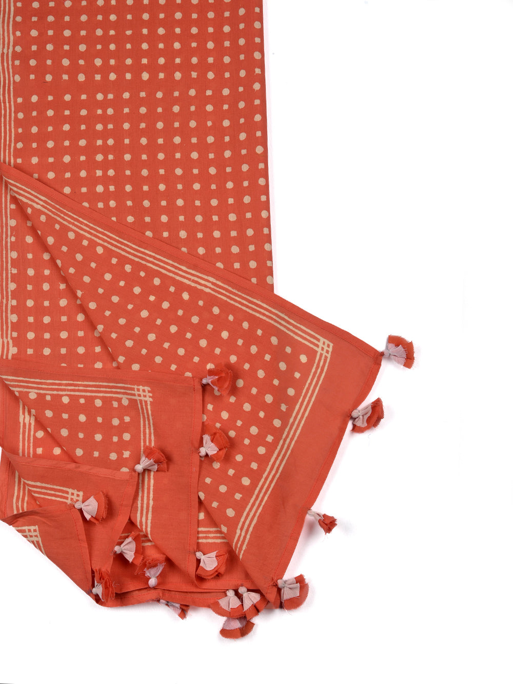 Coral Polka Dots Cotton Voile Block Printed Stole