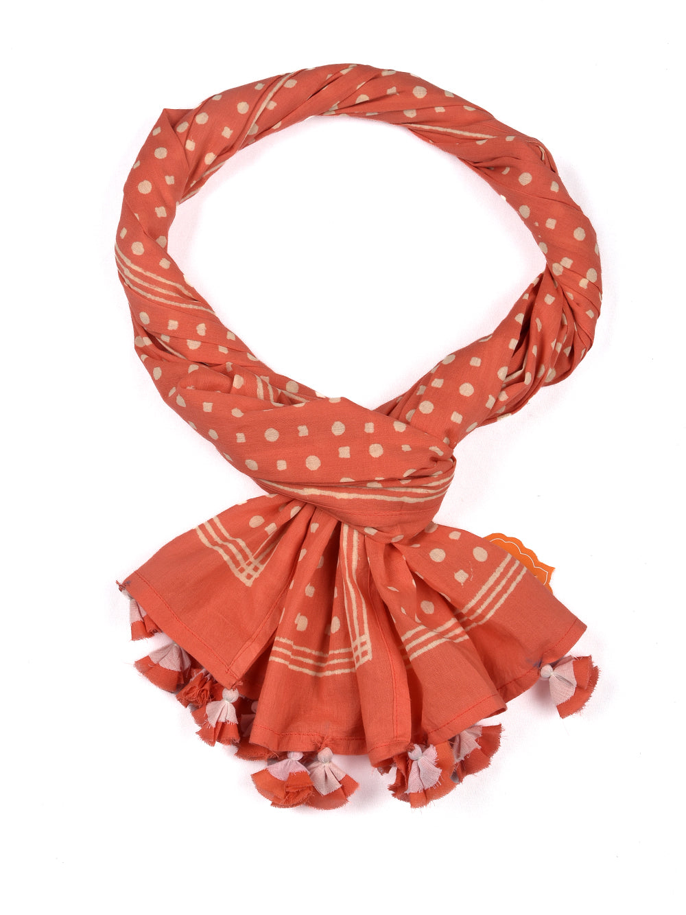 Coral Polka Dots Cotton Voile Block Printed Stole