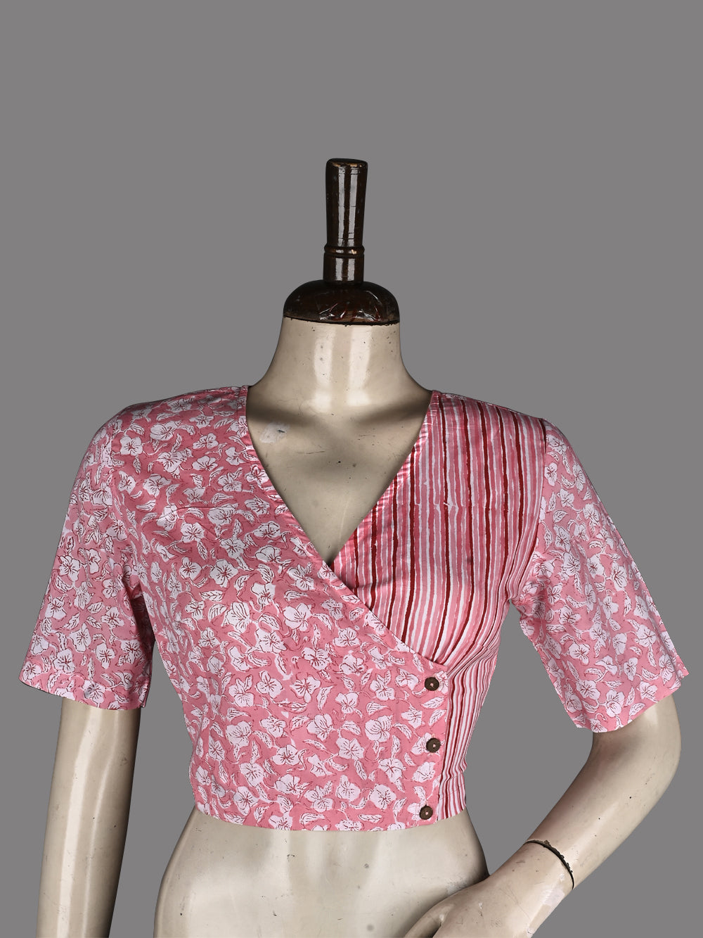 Pink Angrakha Hand Block Printed Cotton Blouse