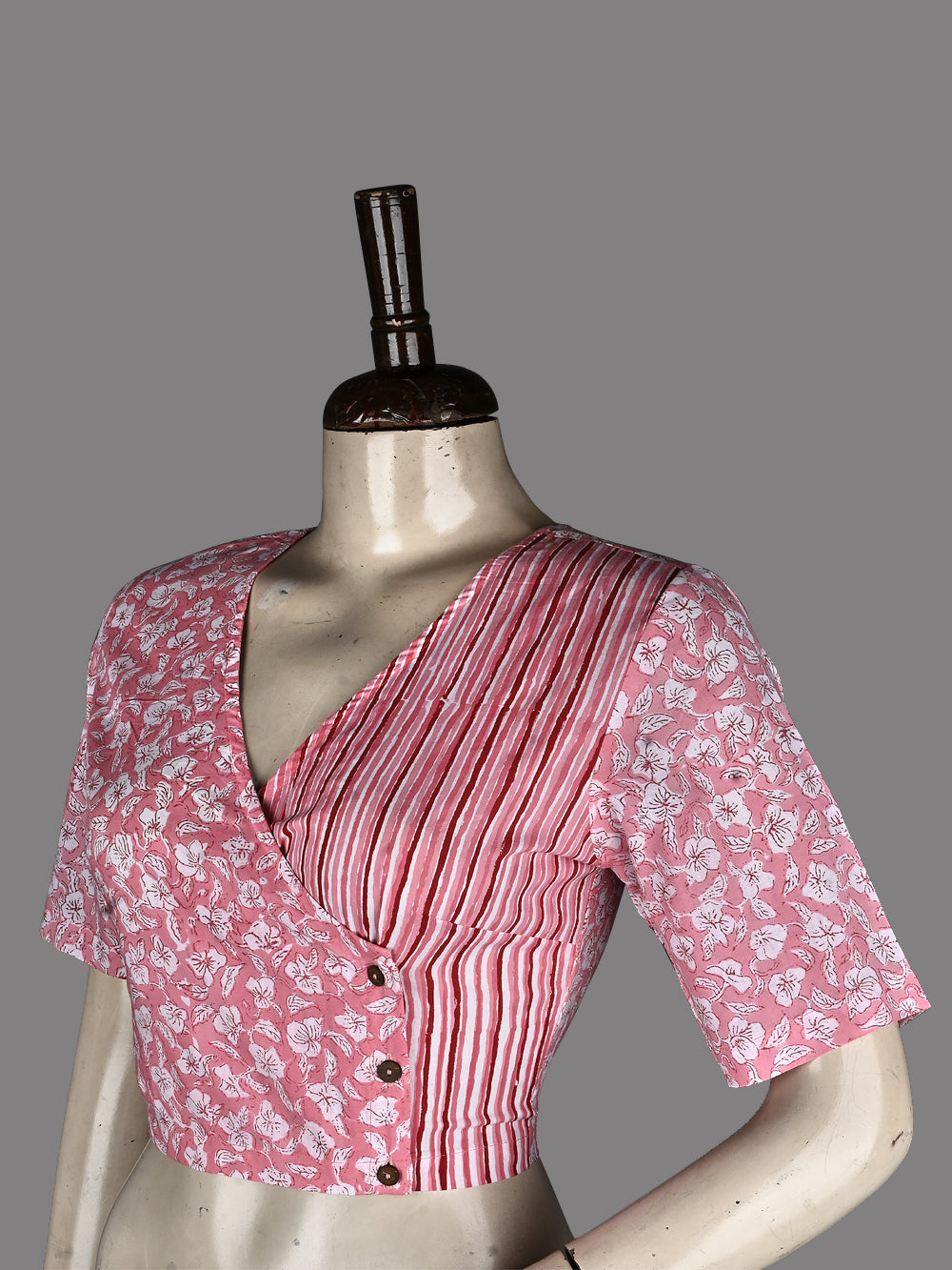 Pink Angrakha Hand Block Printed Cotton Blouse