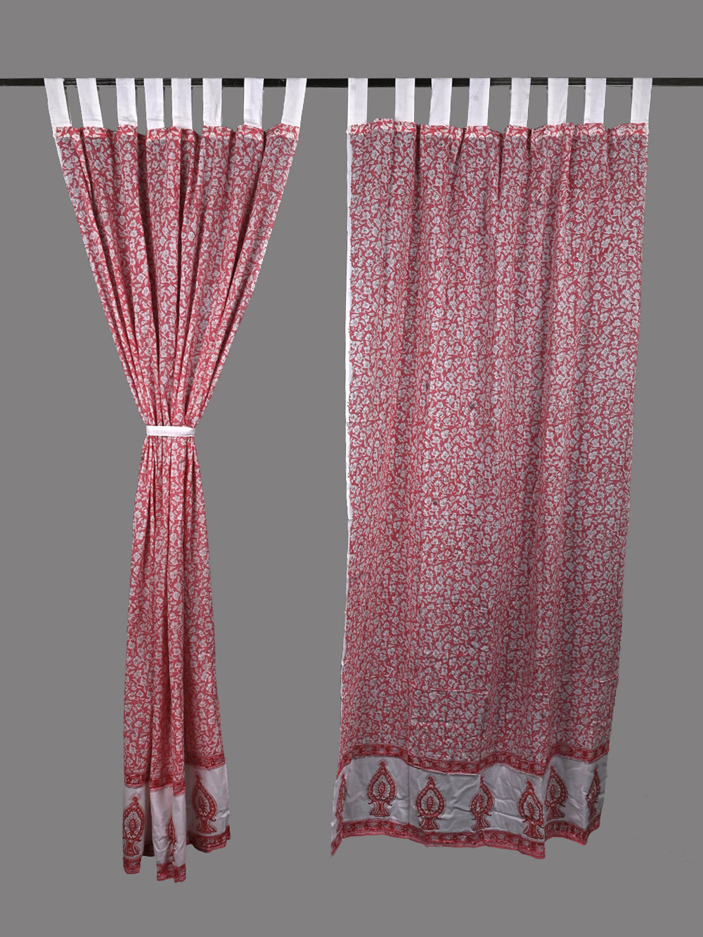 Hand Block Printed Gulabi Floral Cotton Curtain Set