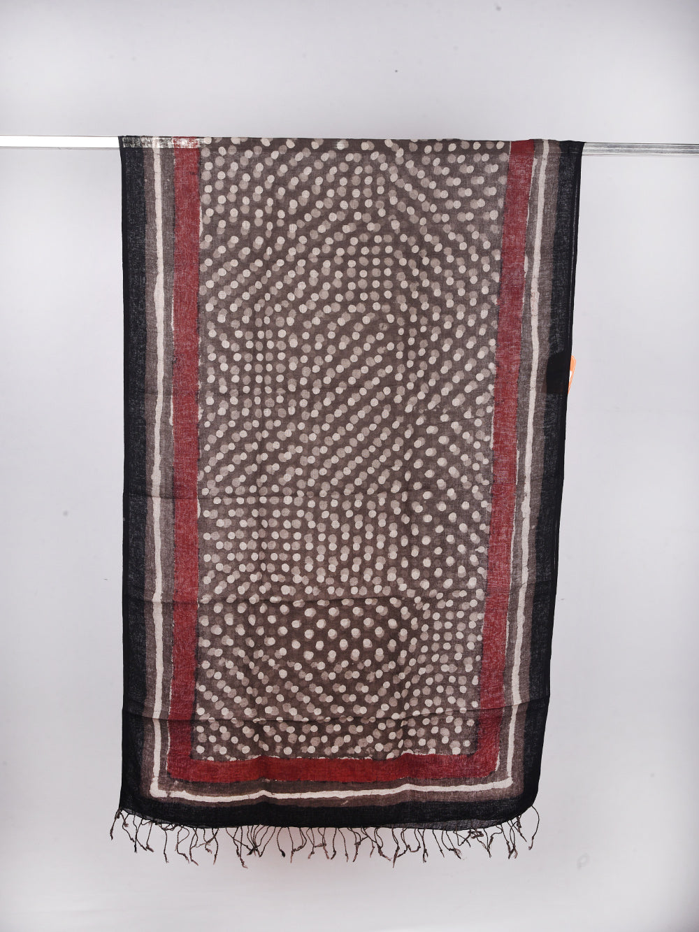 Bagru Daboo Kasis Bindu Hand Printed Pure Linen Dupatta