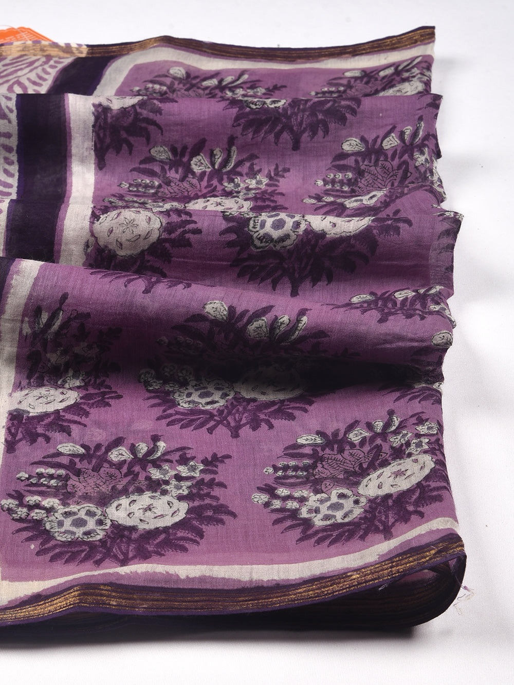 Baingani Guldasta Hand Block Printed Silk Cotton Chanderi Dupatta